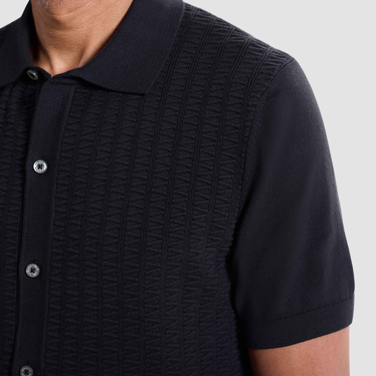 Ladder Stitch Full Button Polo Sweater