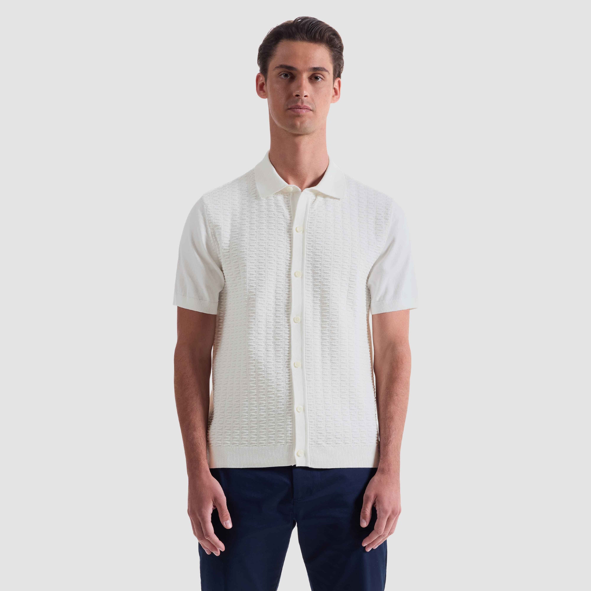 Ladder Stitch Full Button Polo Sweater