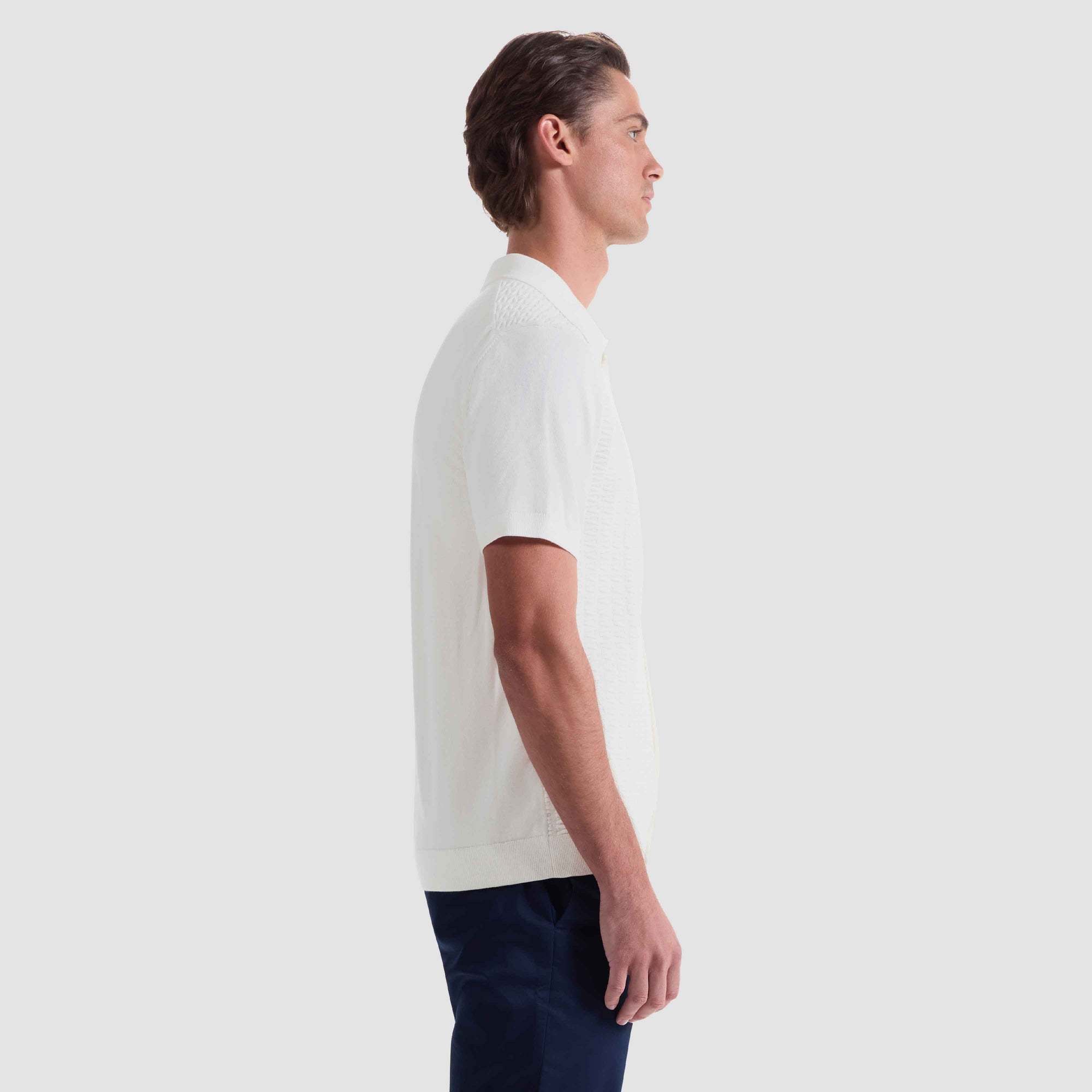 Ladder Stitch Full Button Polo Sweater