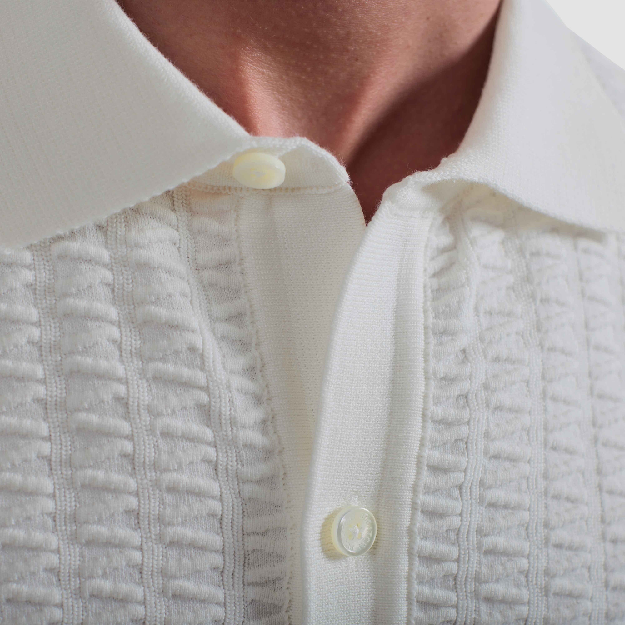 Ladder Stitch Full Button Polo Sweater