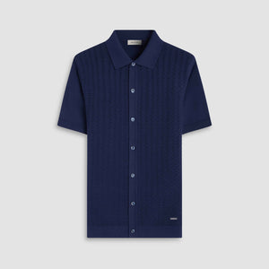 Ladder Stitch Full Button Polo Sweater