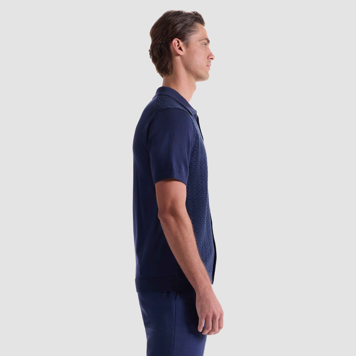 Ladder Stitch Full Button Polo Sweater