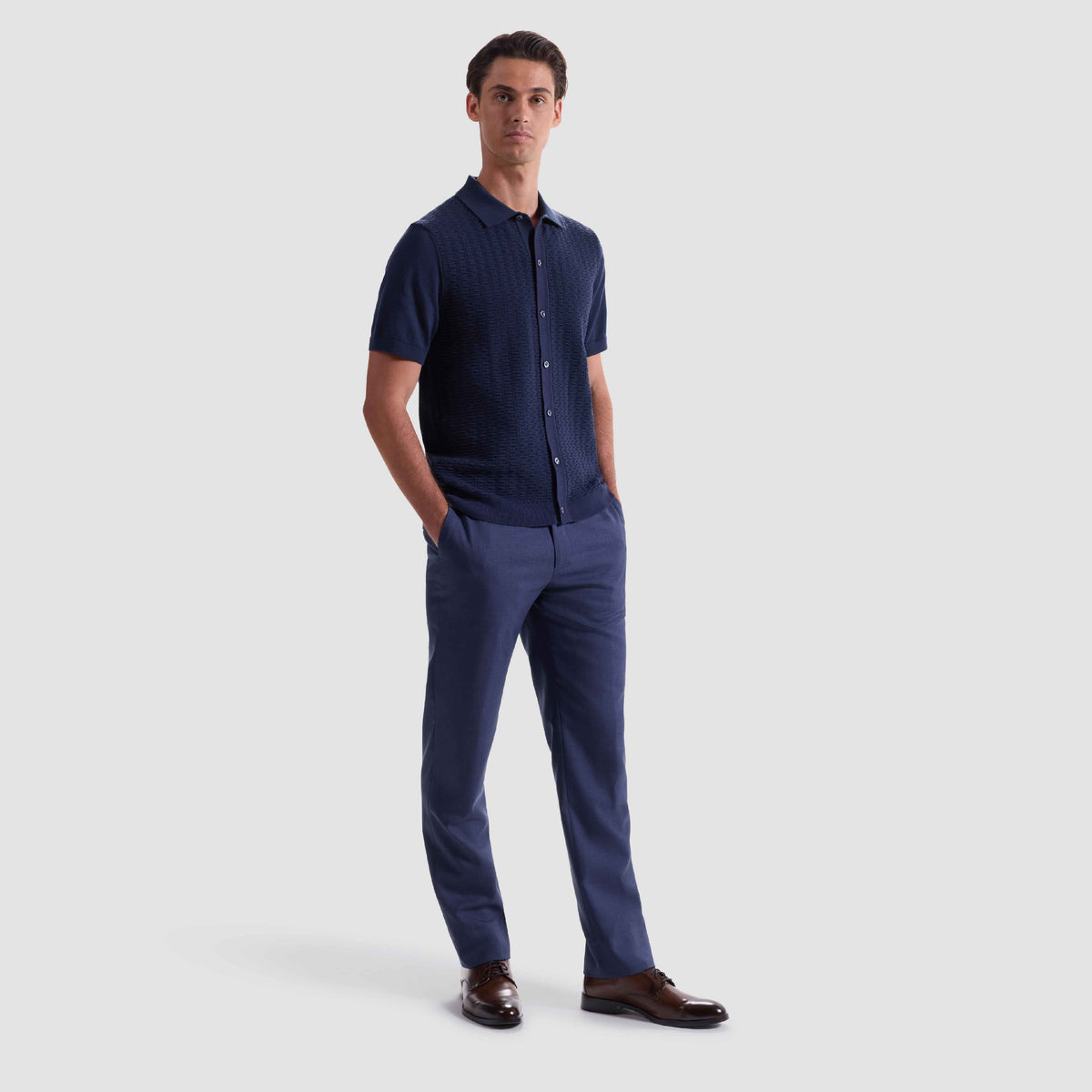 Ladder Stitch Full Button Polo Sweater