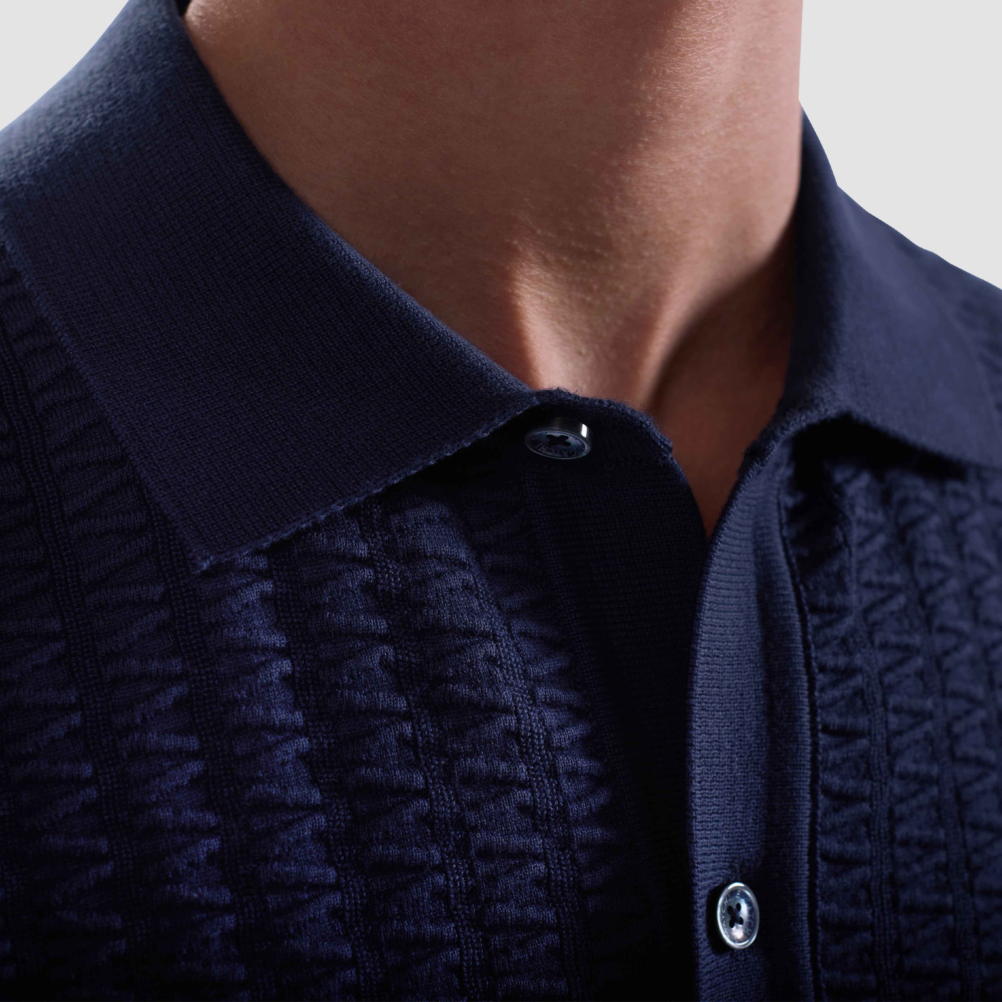 Ladder Stitch Full Button Polo Sweater