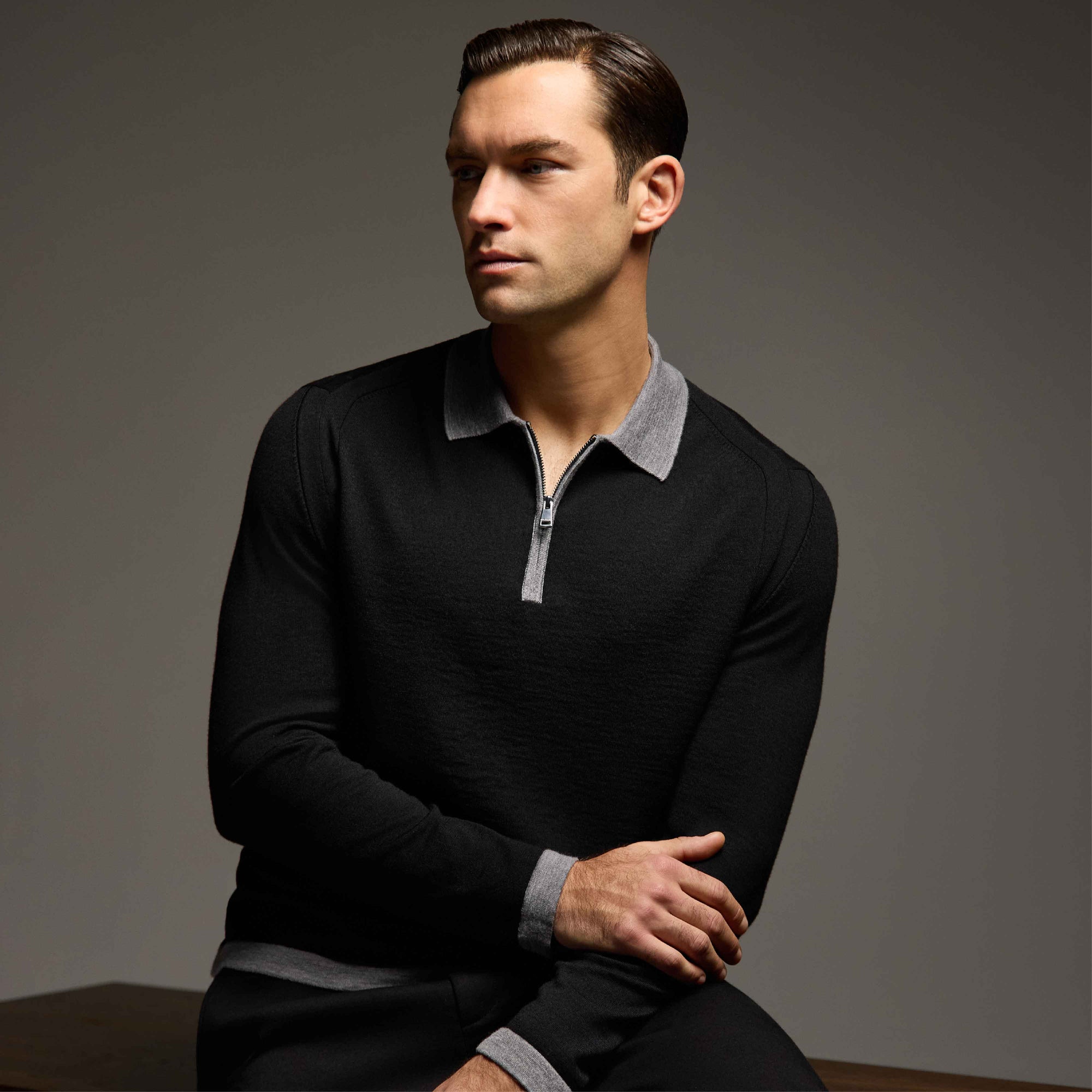 Melange Quarter Zip Polo Sweater