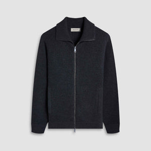 Melange Herringbone Full Zip Sweater