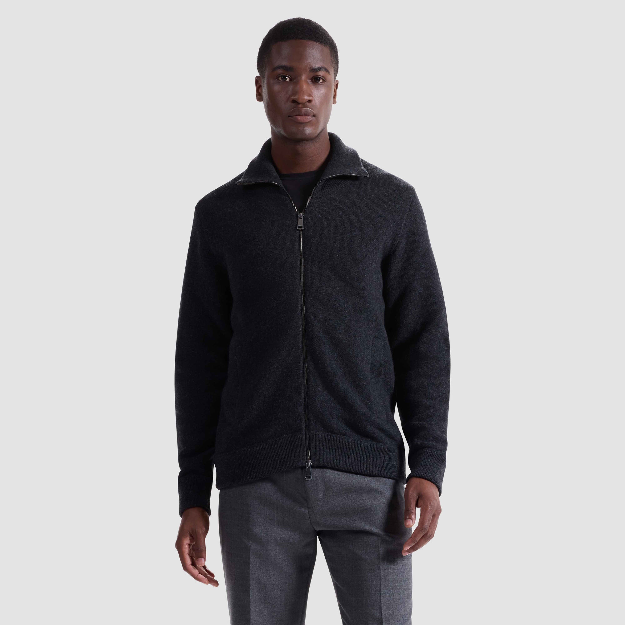 Melange Herringbone Full Zip Sweater