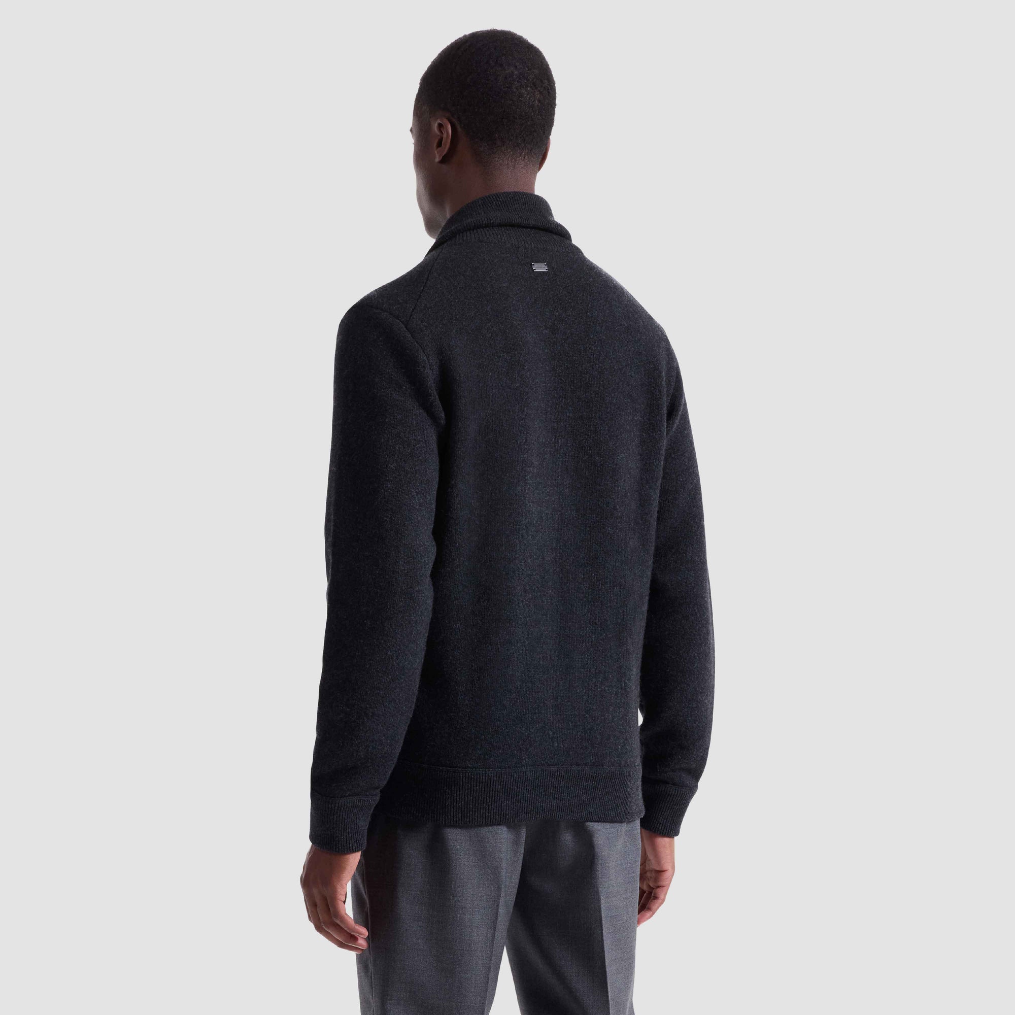 Melange Herringbone Full Zip Sweater