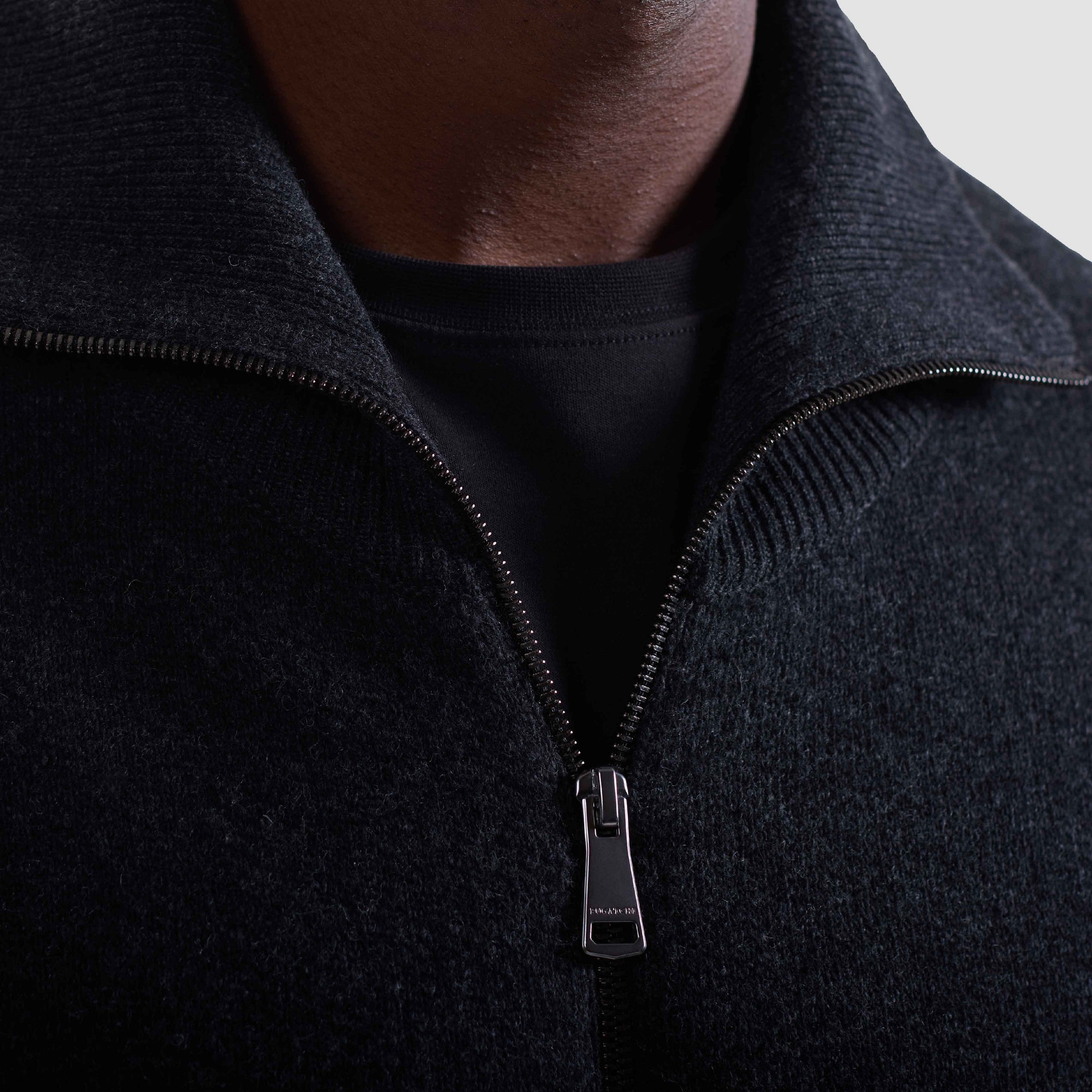 Melange Herringbone Full Zip Sweater