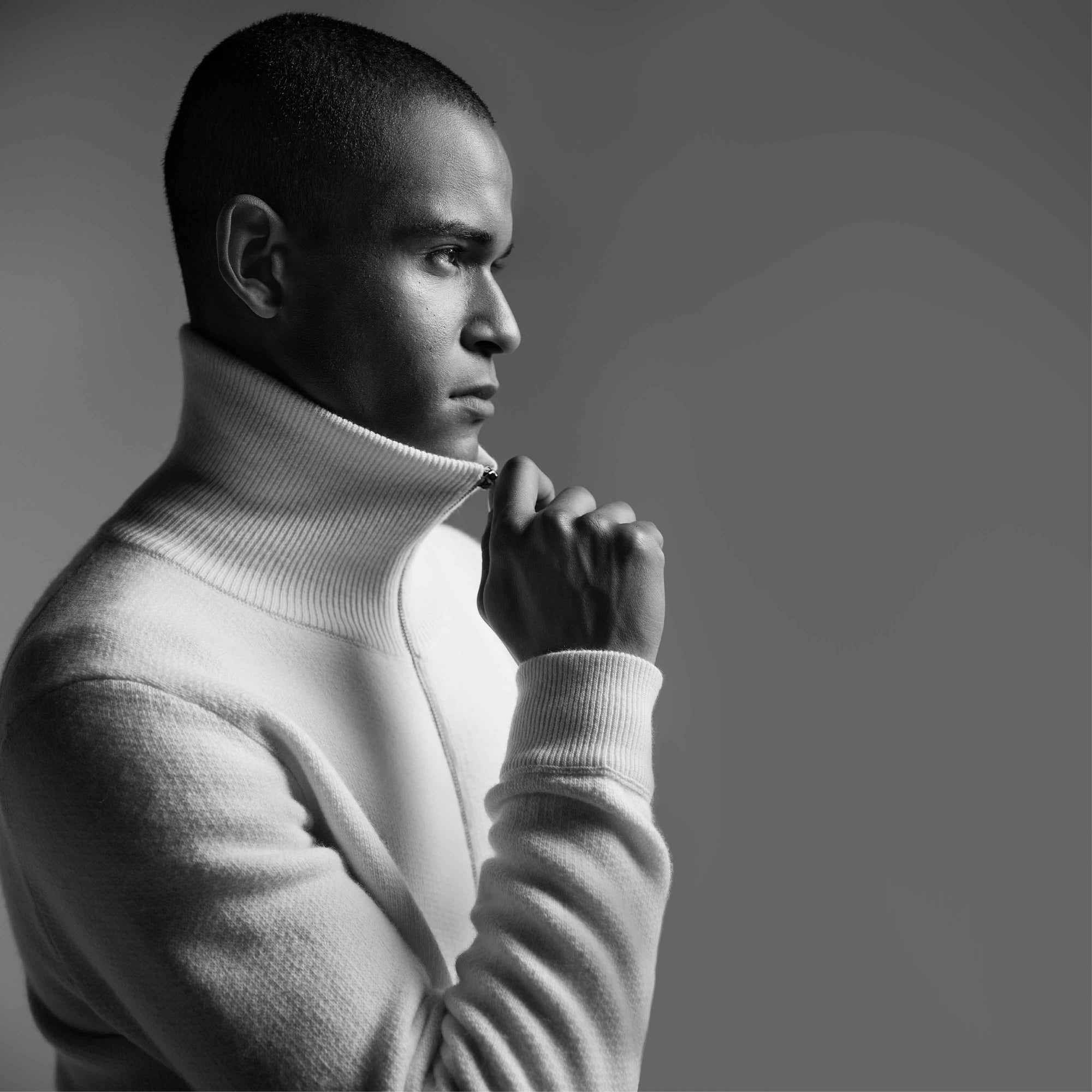 Melange Herringbone Full Zip Sweater