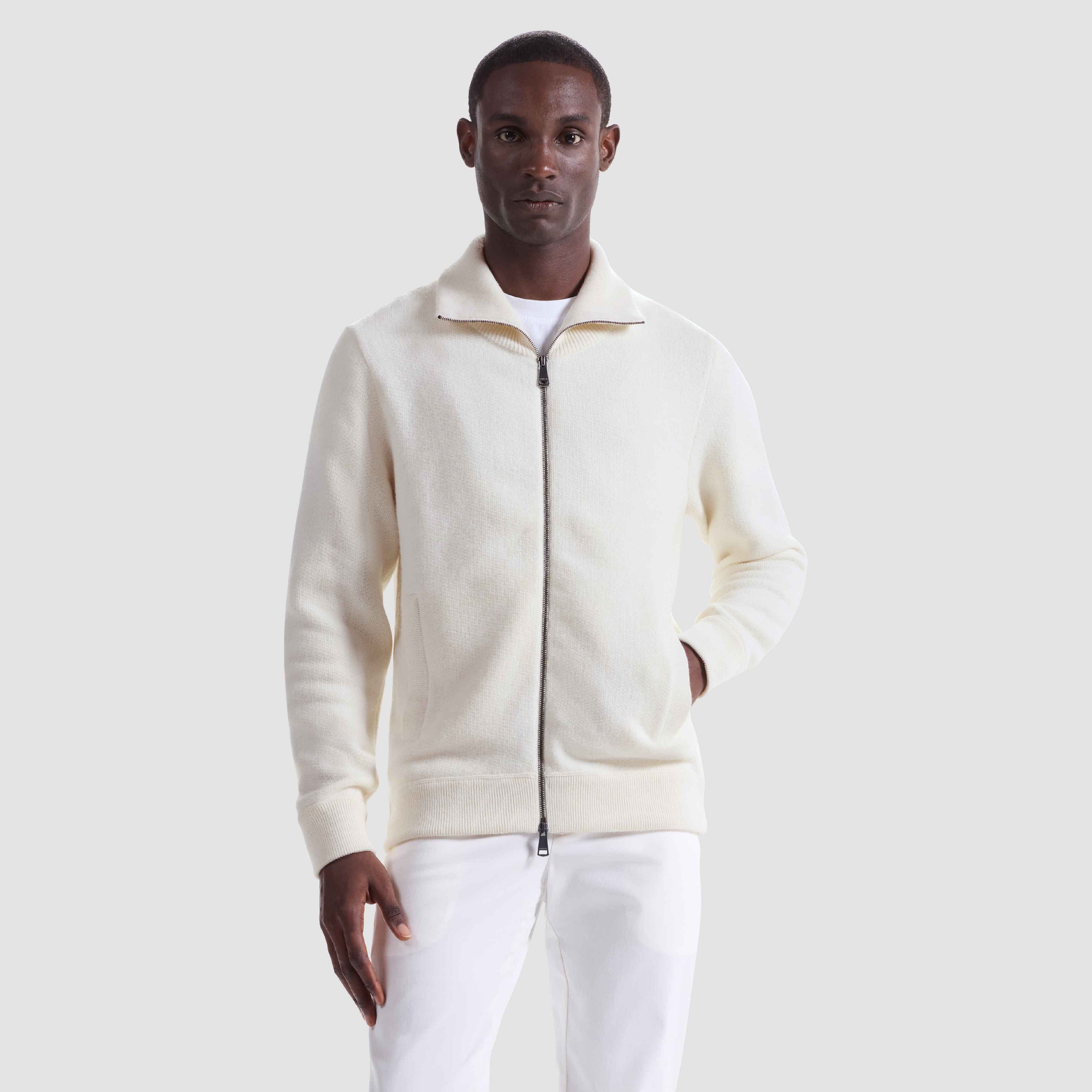 Melange Herringbone Full Zip Sweater