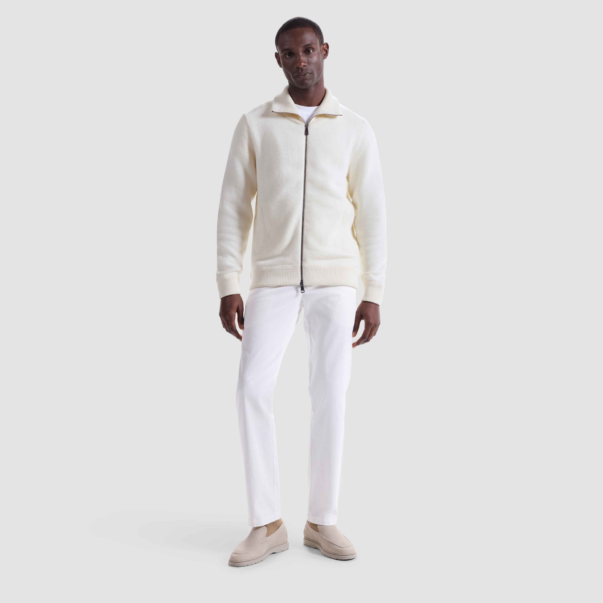 Melange Herringbone Full Zip Sweater