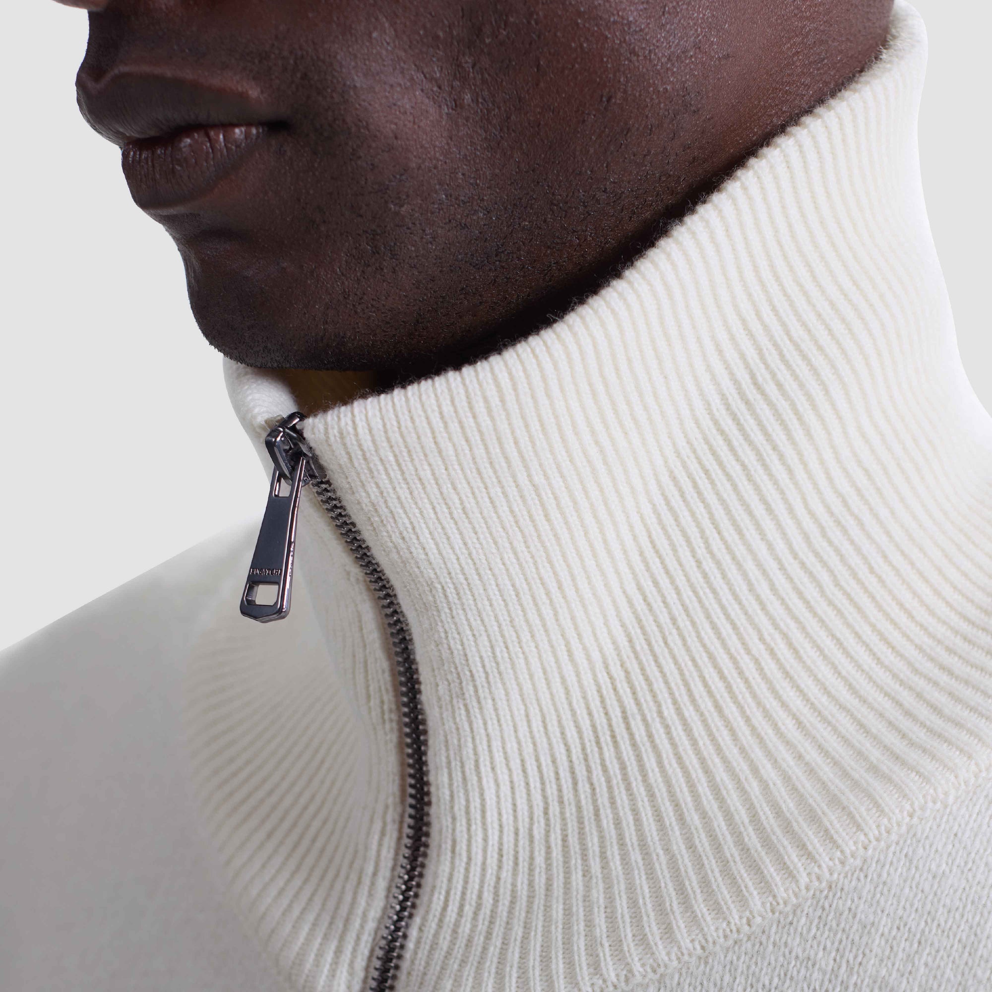 Melange Herringbone Full Zip Sweater