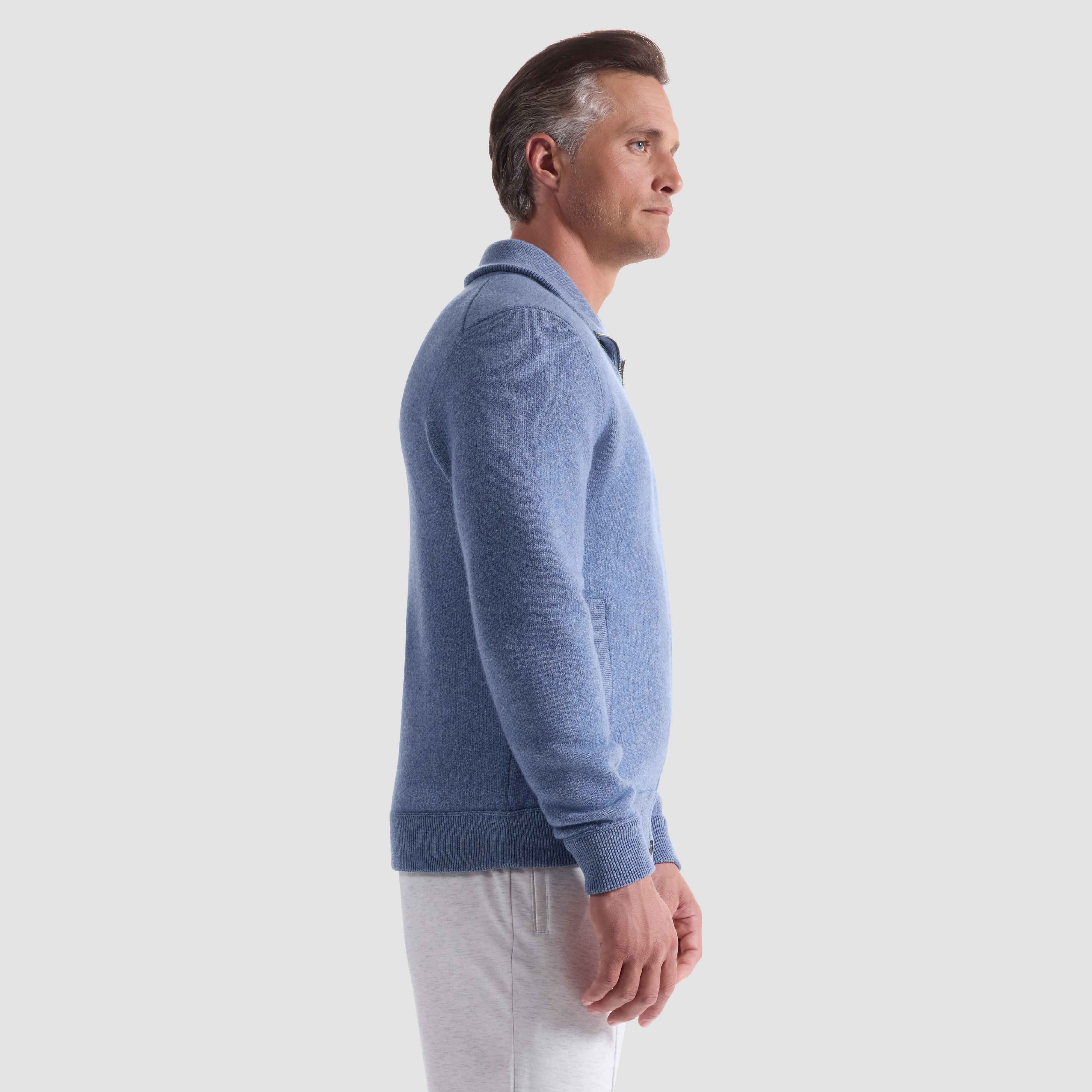 Melange Herringbone Full Zip Sweater – BUGATCHI