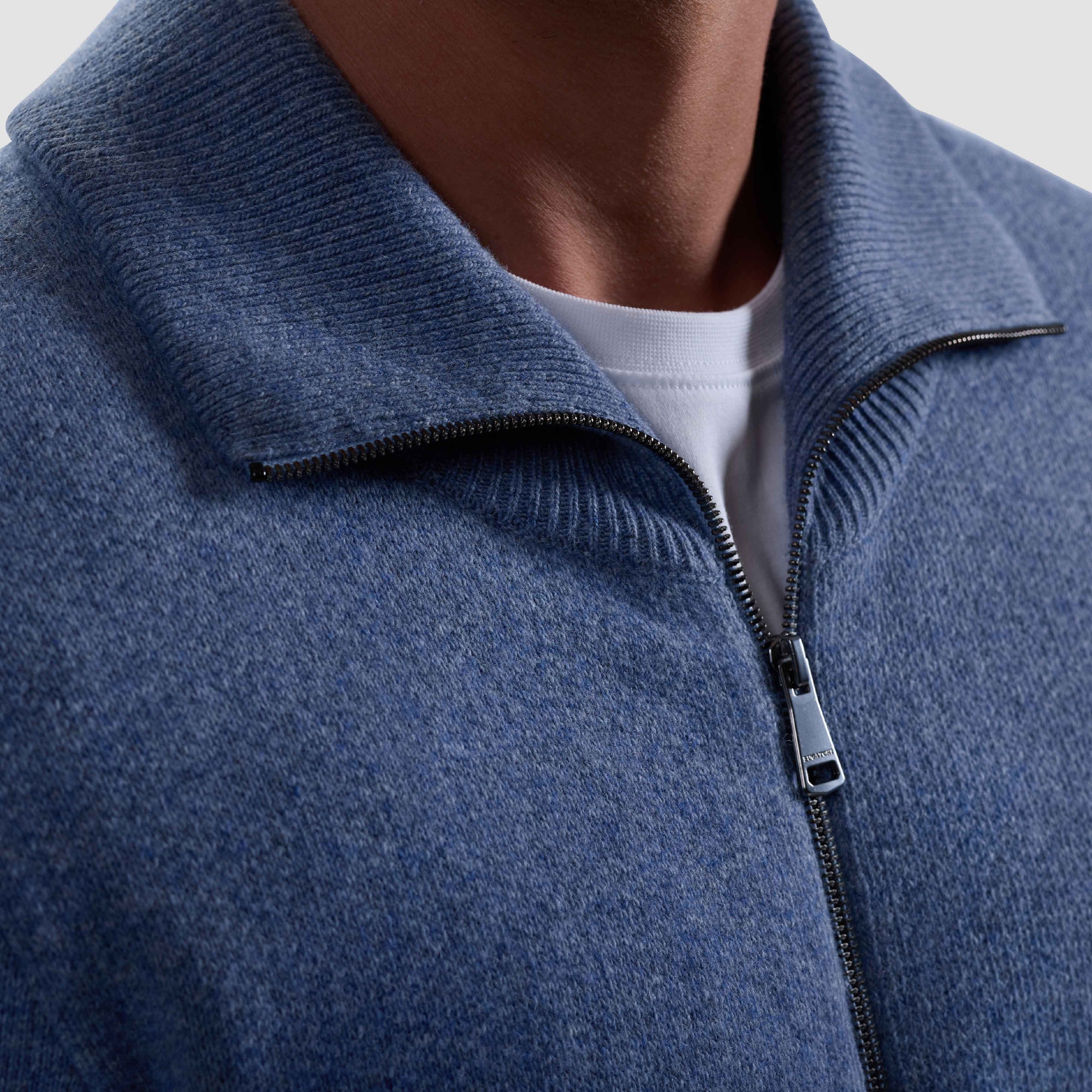Melange Herringbone Full Zip Sweater
