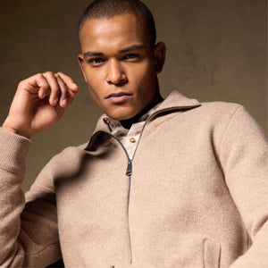 Melange Herringbone Full Zip Sweater