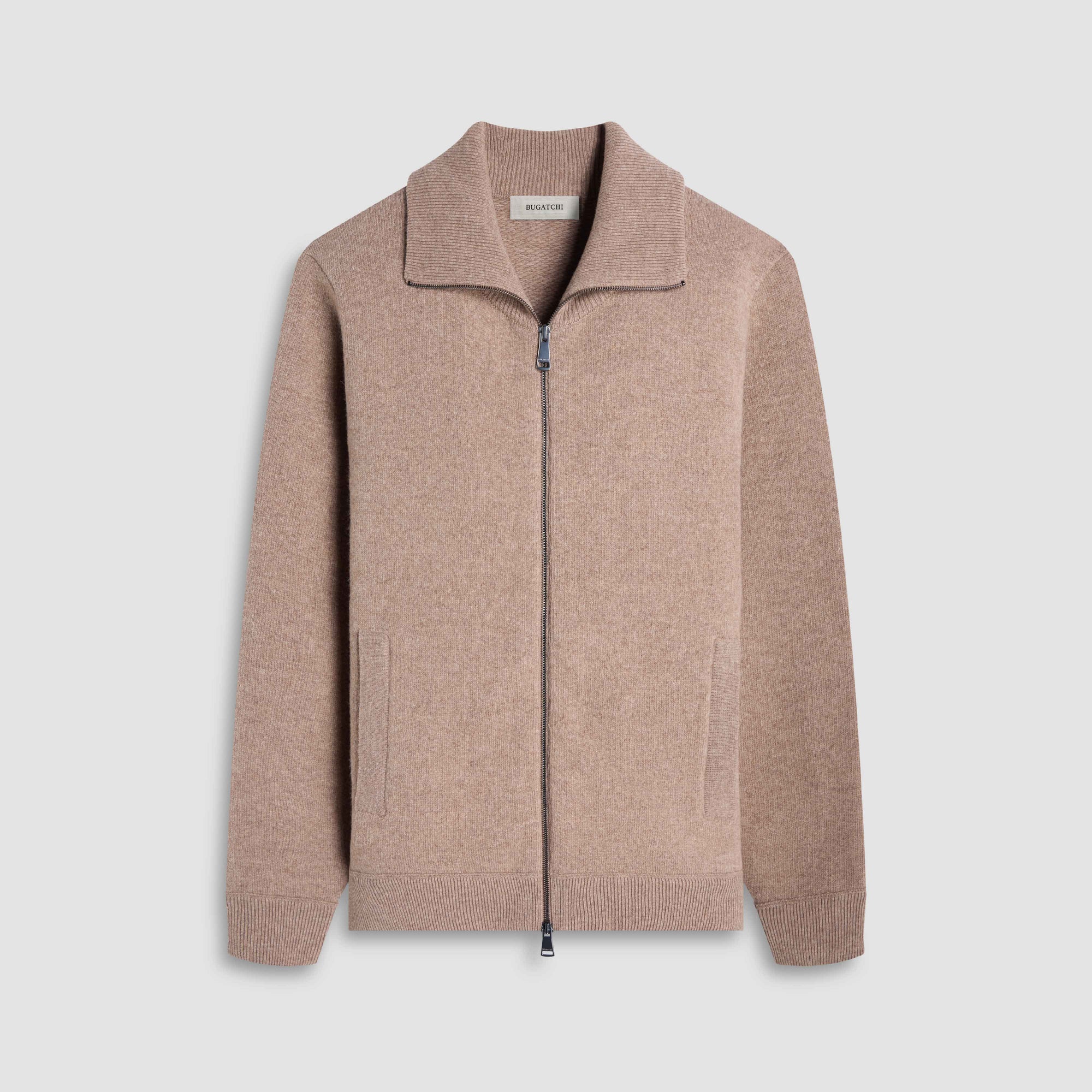 Melange Herringbone Full Zip Sweater