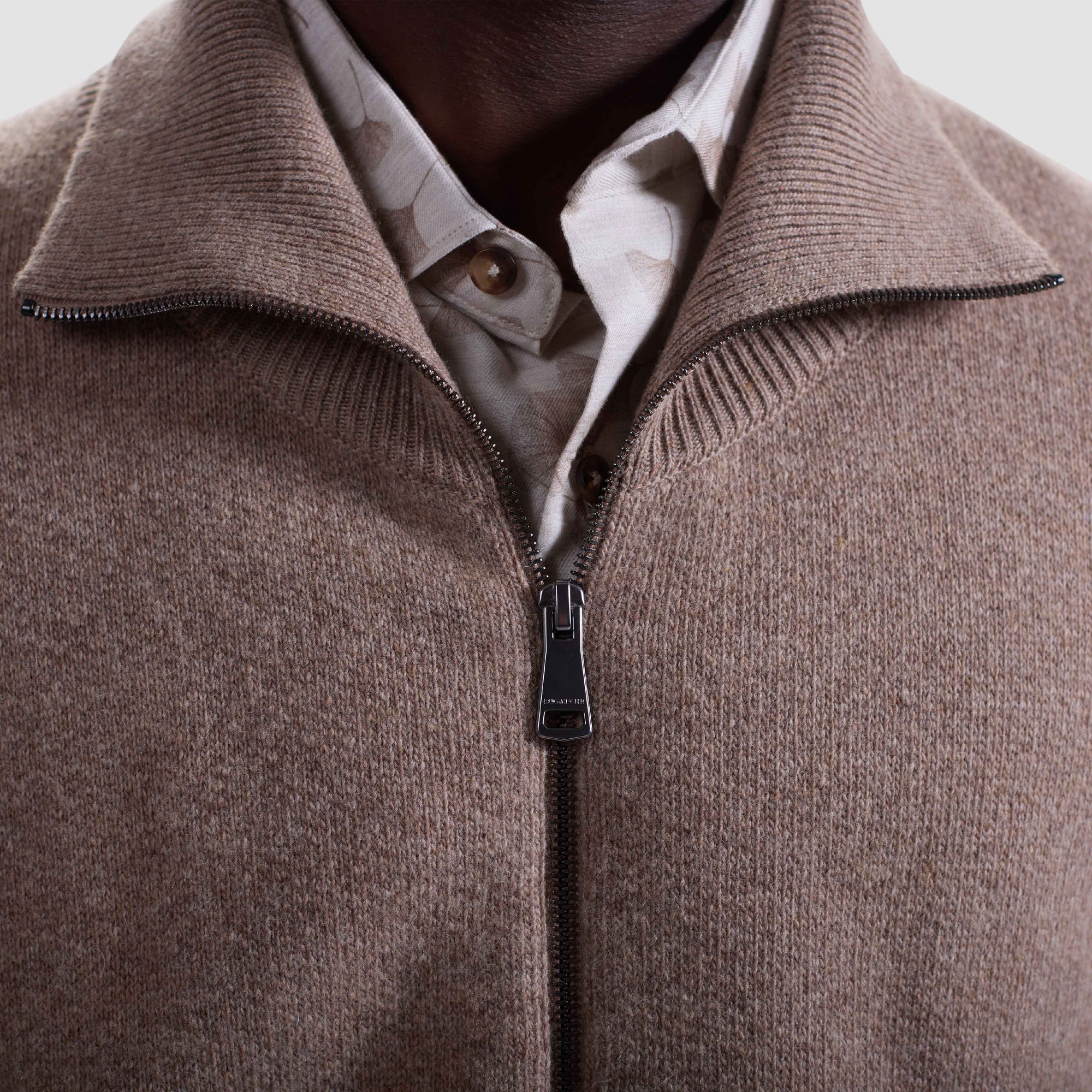 Melange Herringbone Full Zip Sweater
