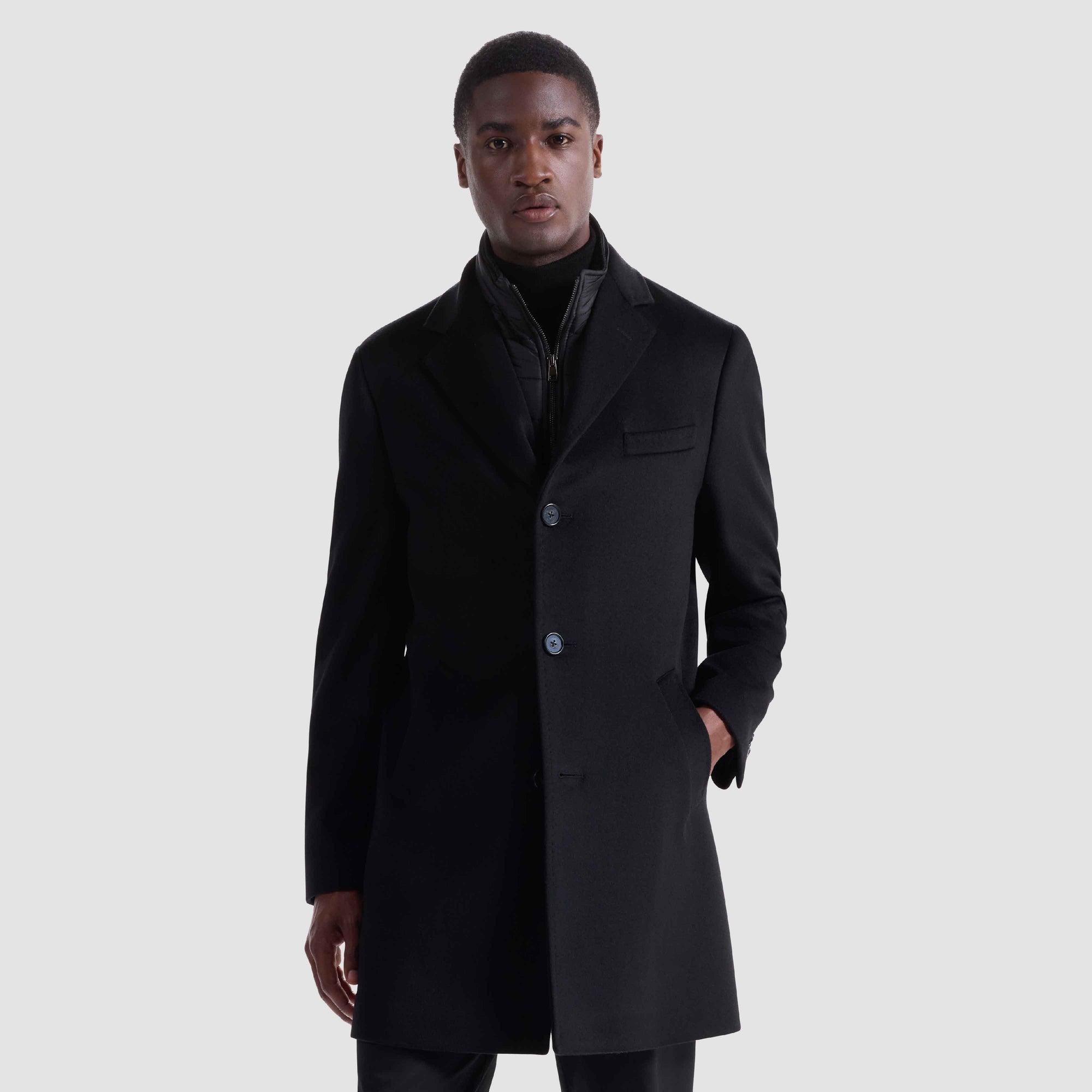 Wool-Cashmere Coat with Removable Nylon Bib