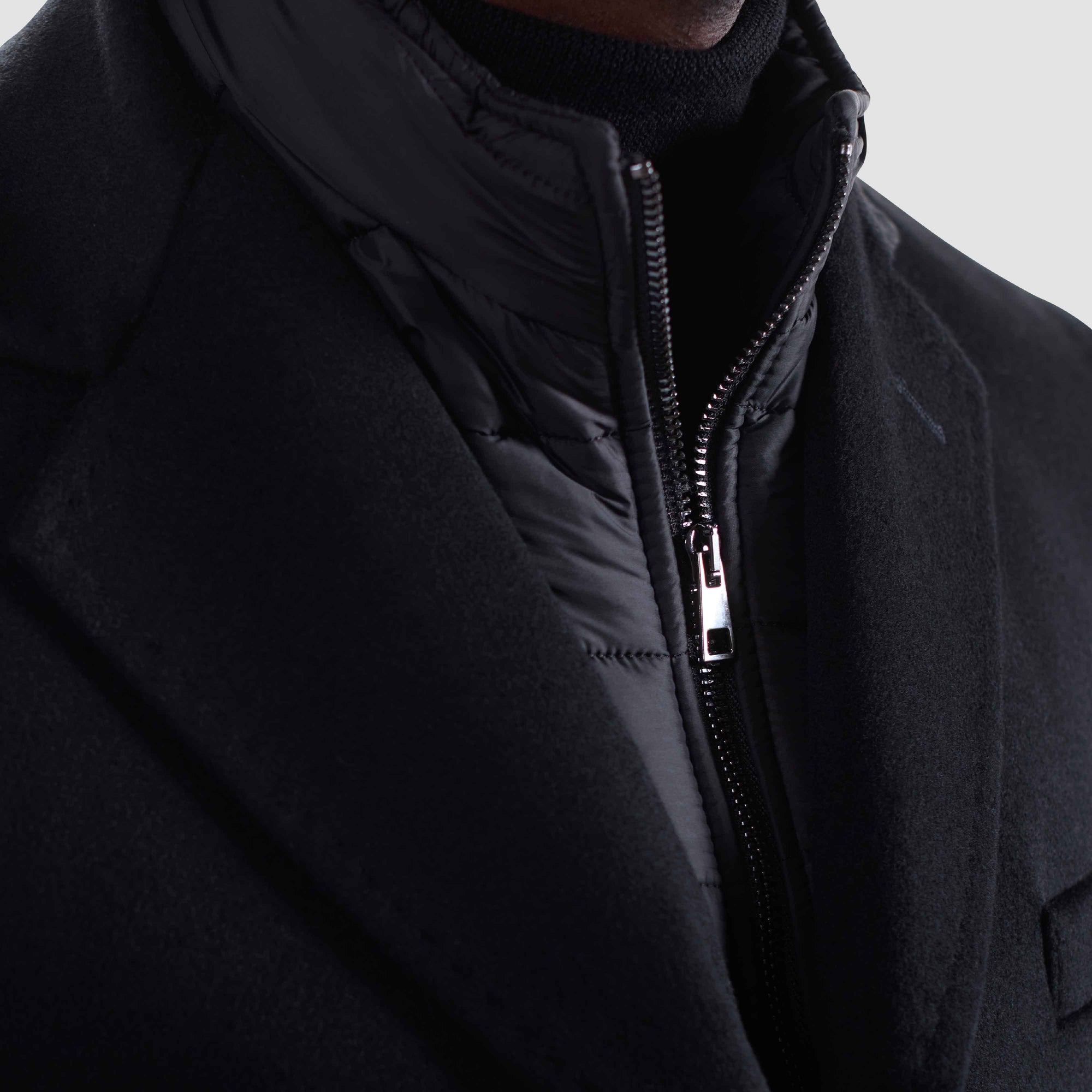 Wool-Cashmere Coat with Removable Nylon Bib