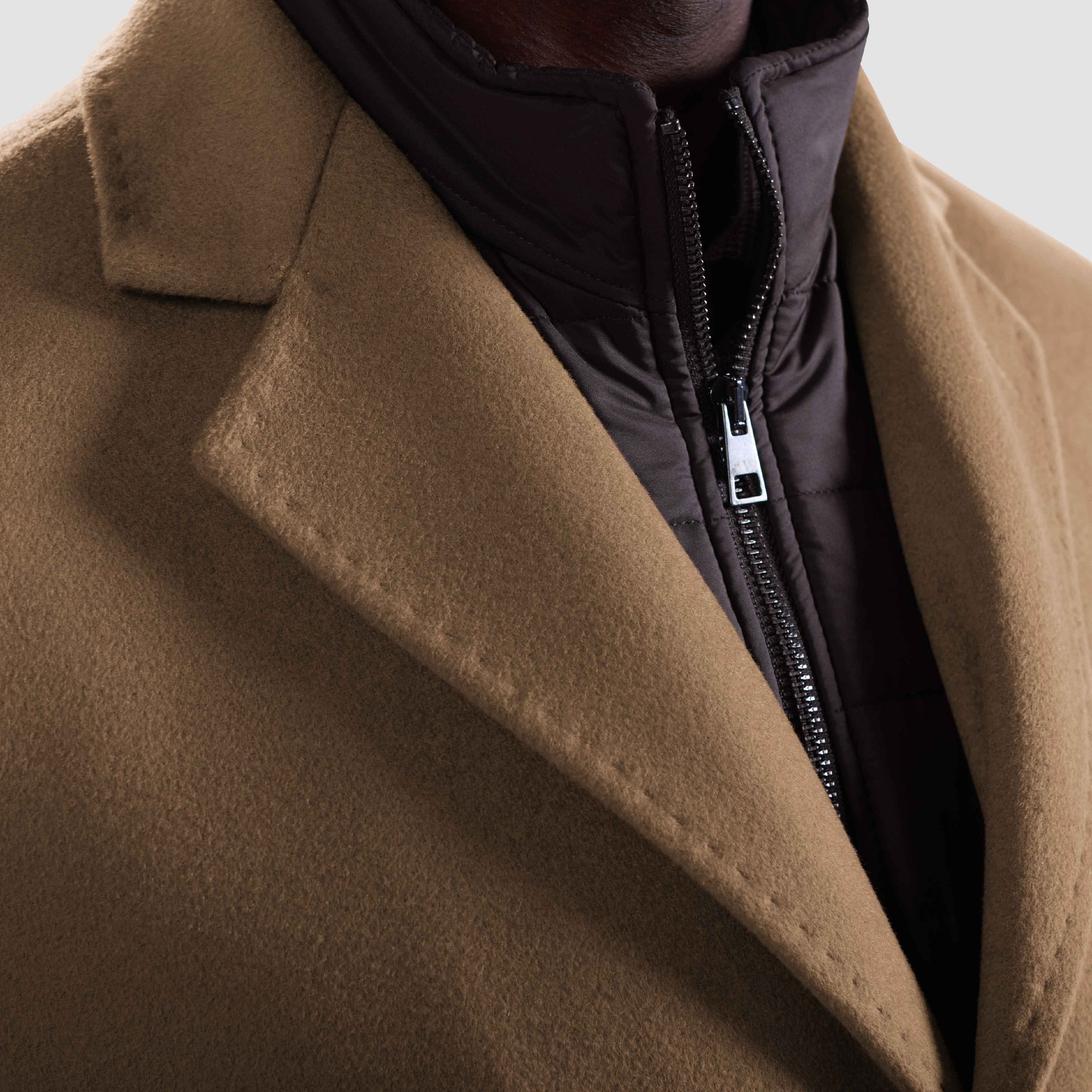 Wool-Cashmere Coat with Removable Nylon Bib
