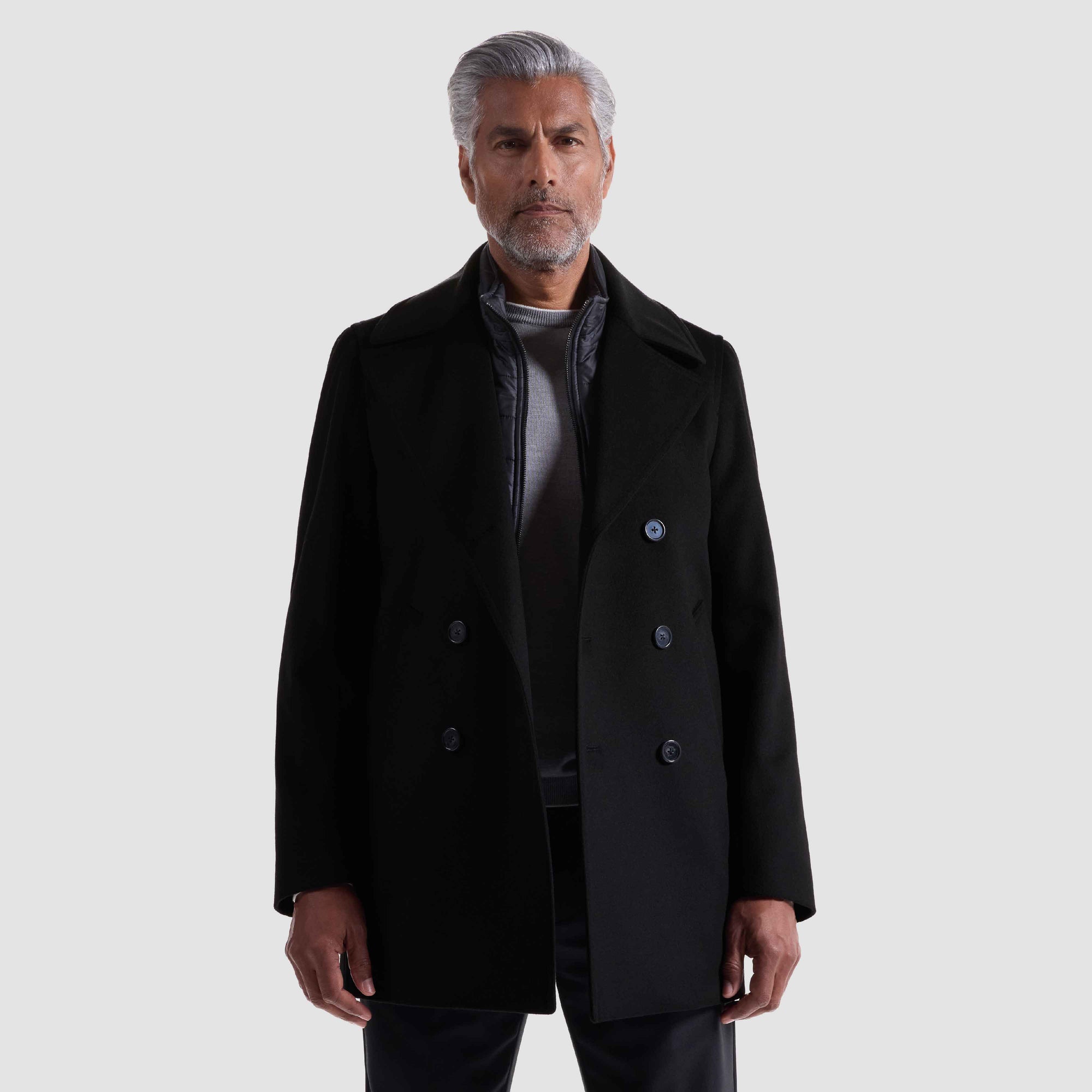 Wool-Cashmere Peacoat with Removable Nylon Bib