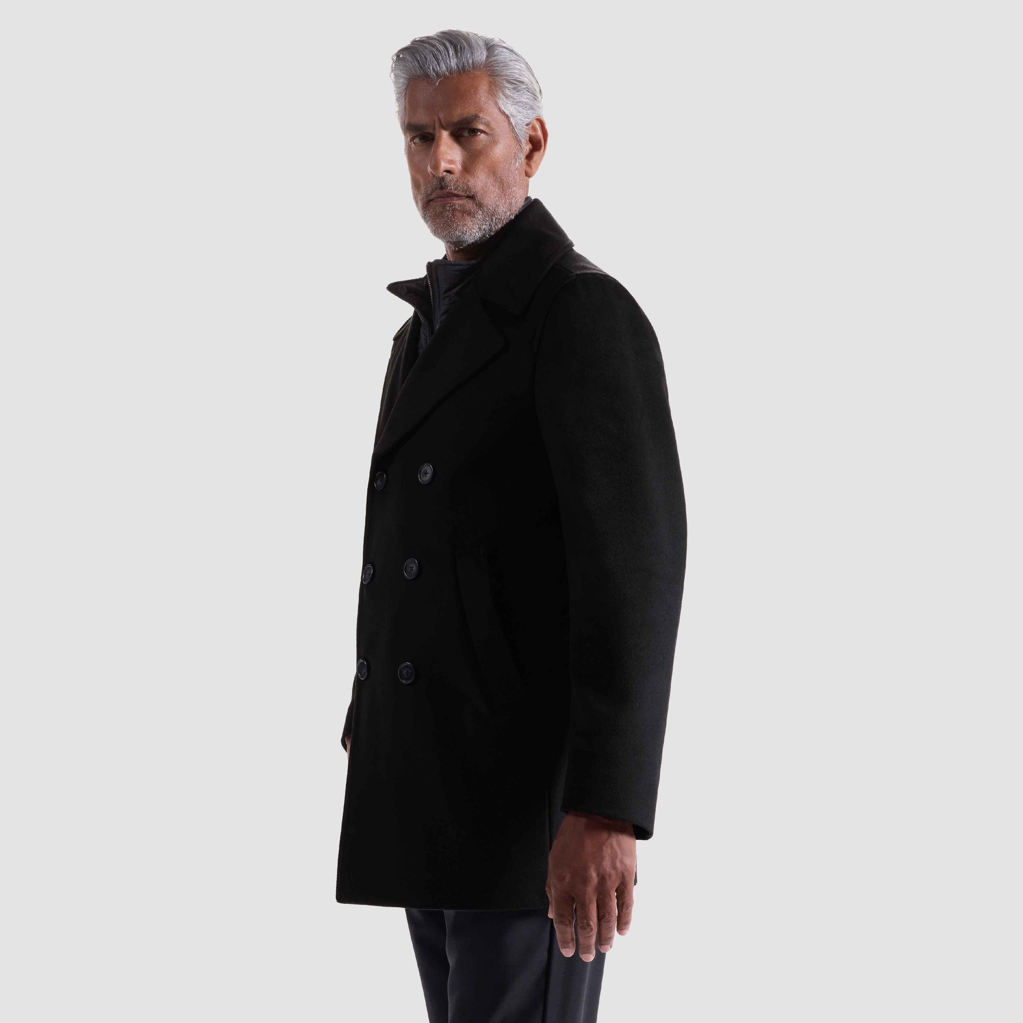 Wool-Cashmere Peacoat with Removable Nylon Bib