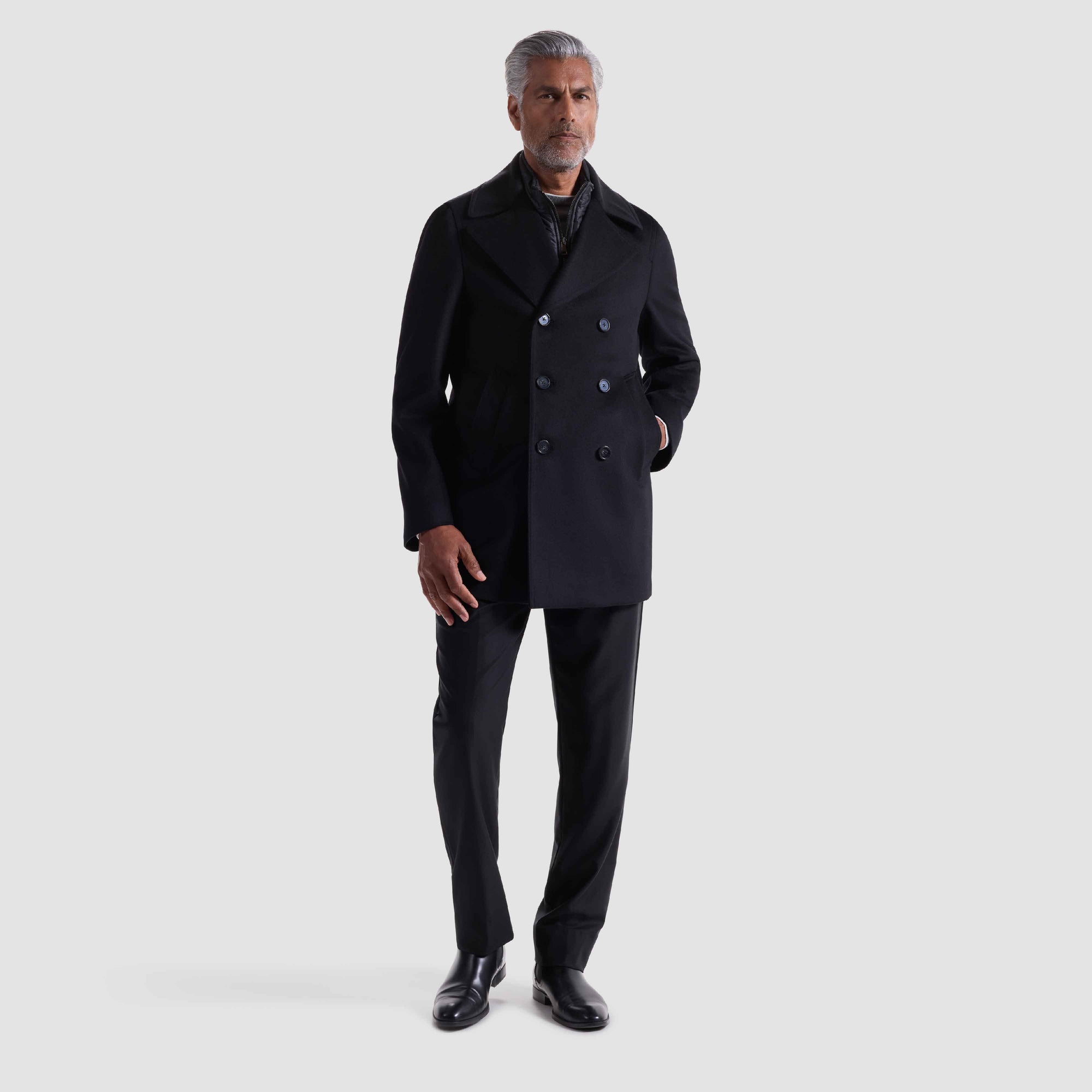 Wool-Cashmere Peacoat with Removable Nylon Bib