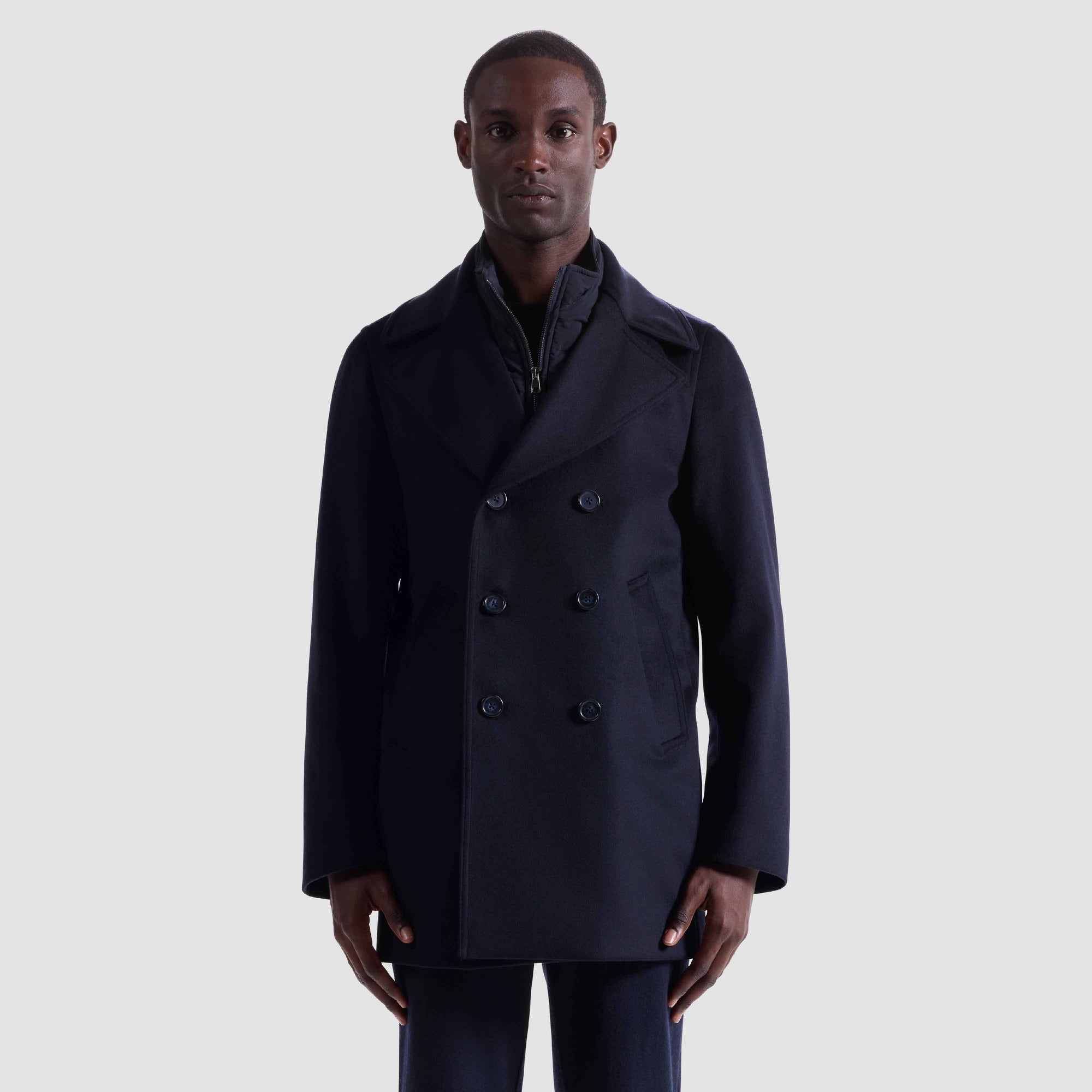 Wool-Cashmere Peacoat with Removable Nylon Bib