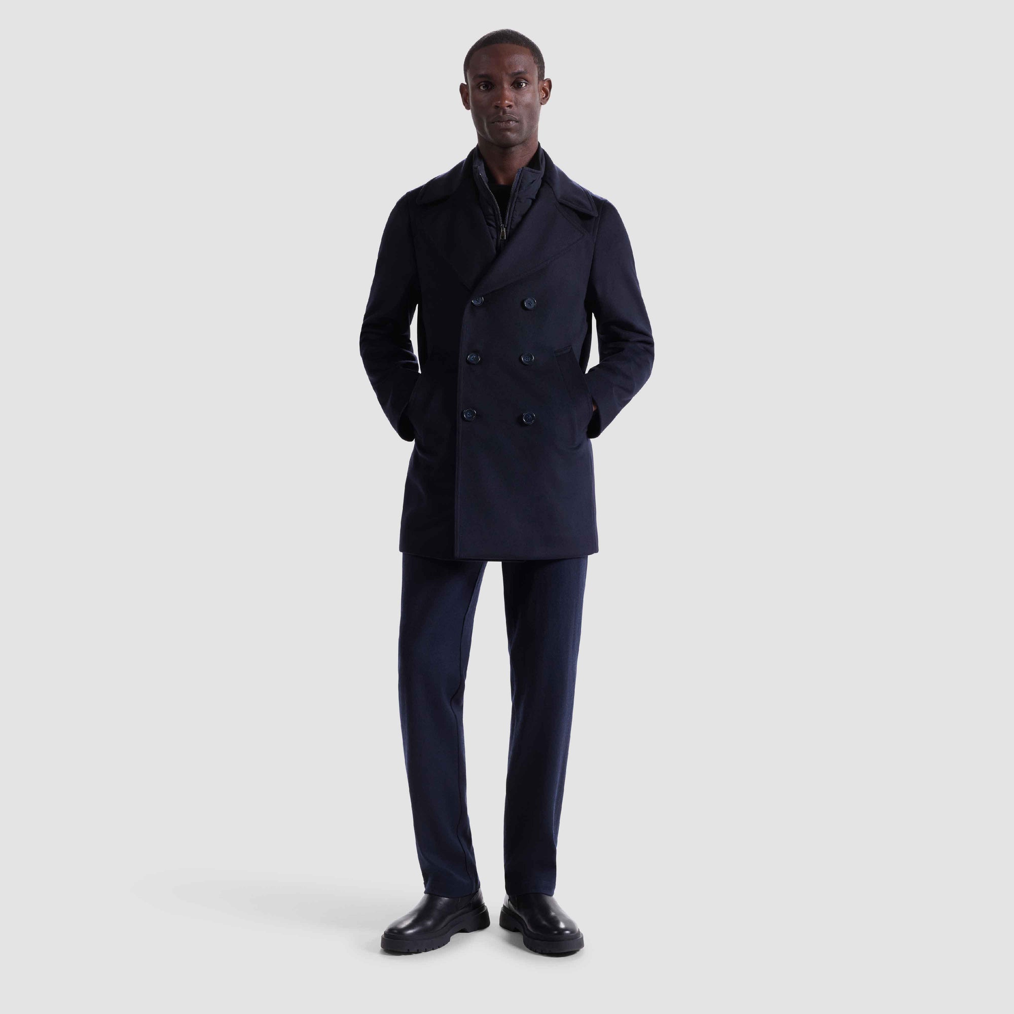 Wool-Cashmere Peacoat with Removable Nylon Bib