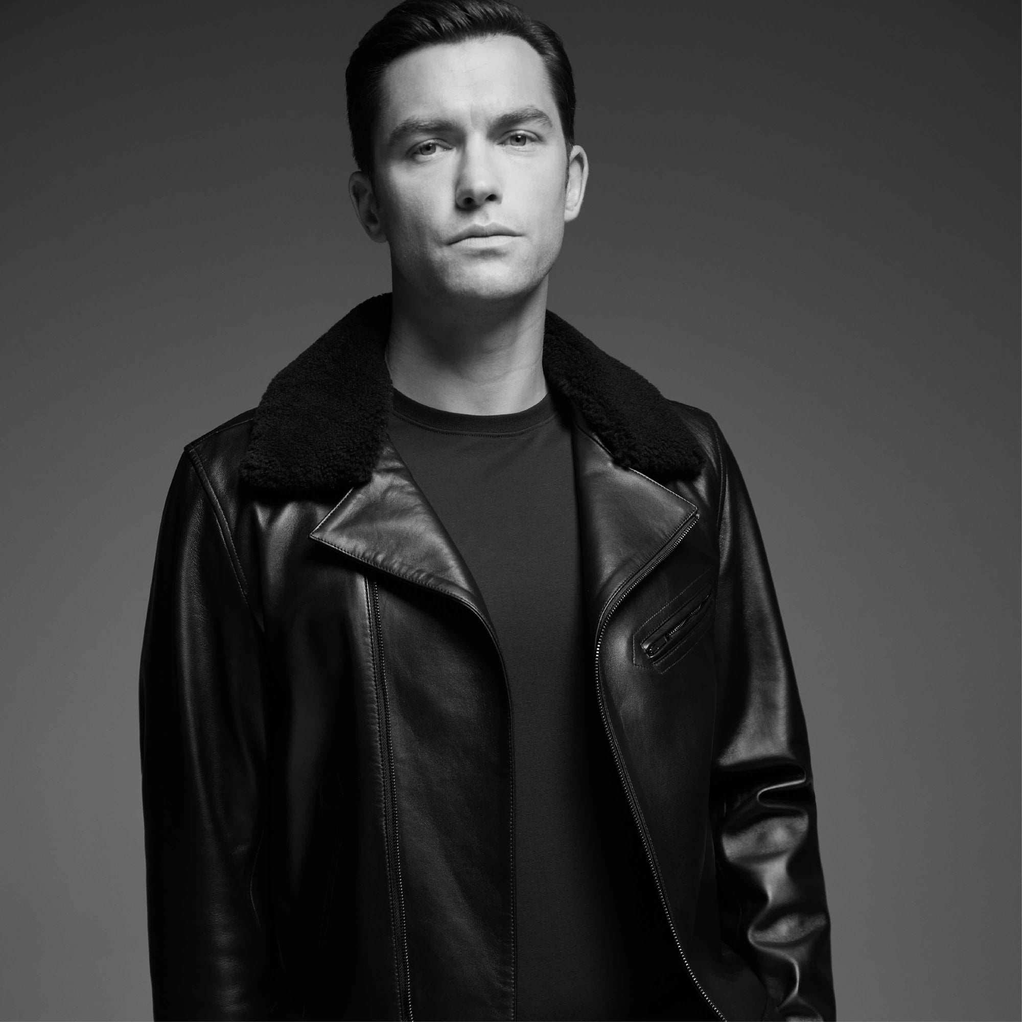 Leather Biker Jacket With Removable Shearling Collar