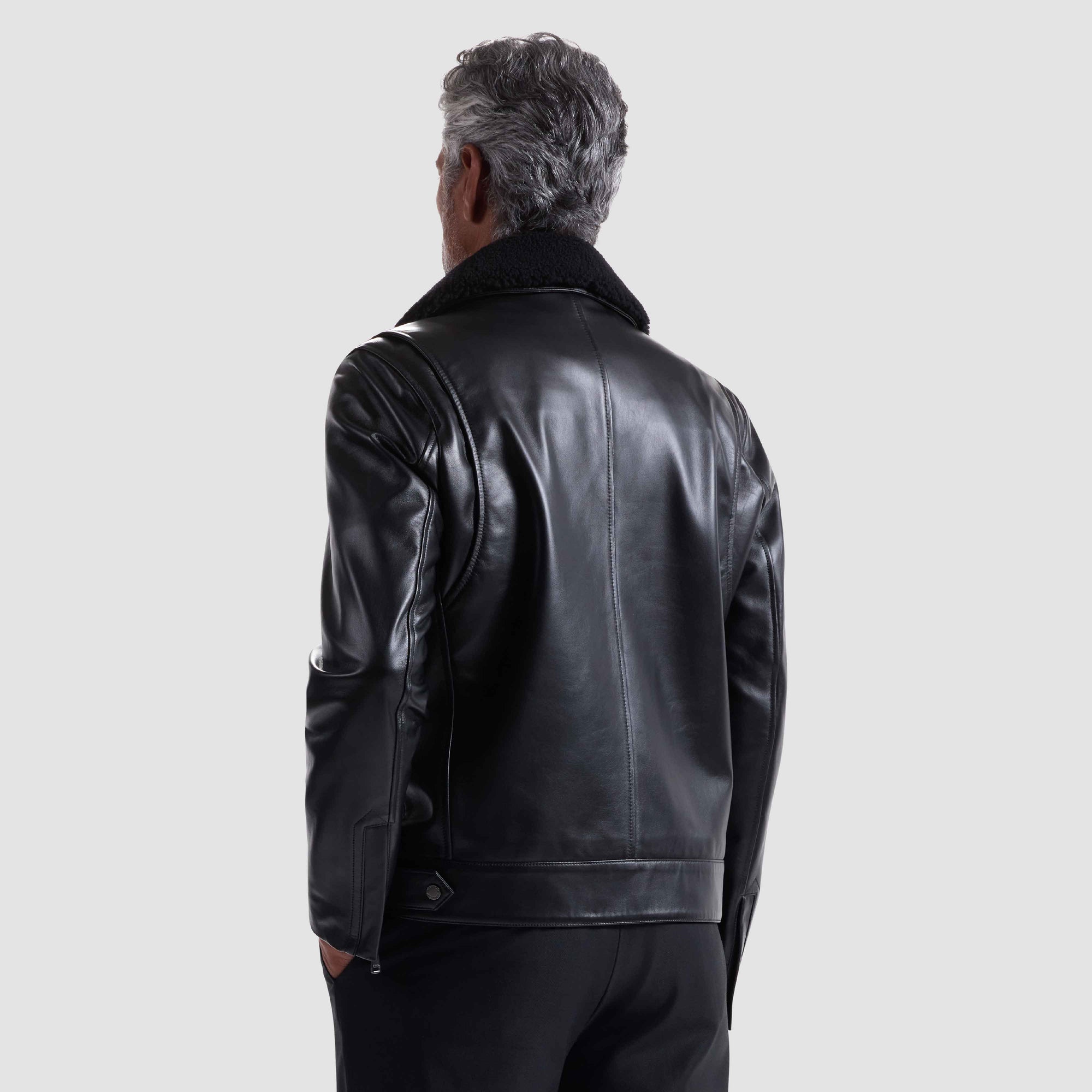 Leather Biker Jacket With Removable Shearling Collar