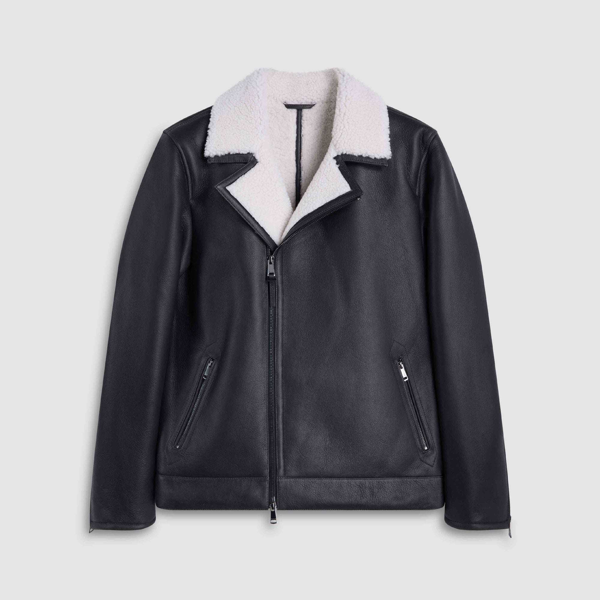 Shearling Lined Leather Biker Jacket