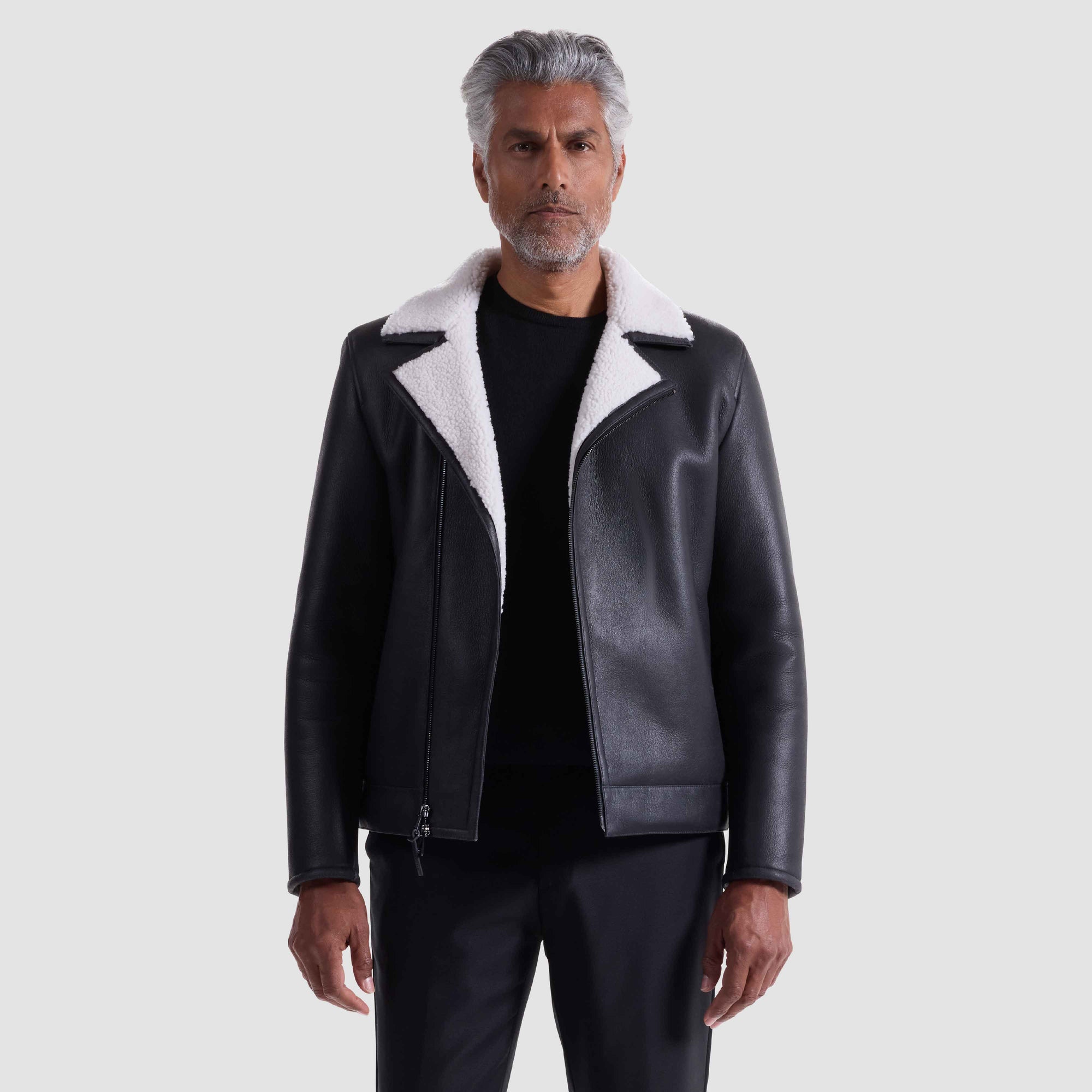 Shearling Lined Leather Biker Jacket