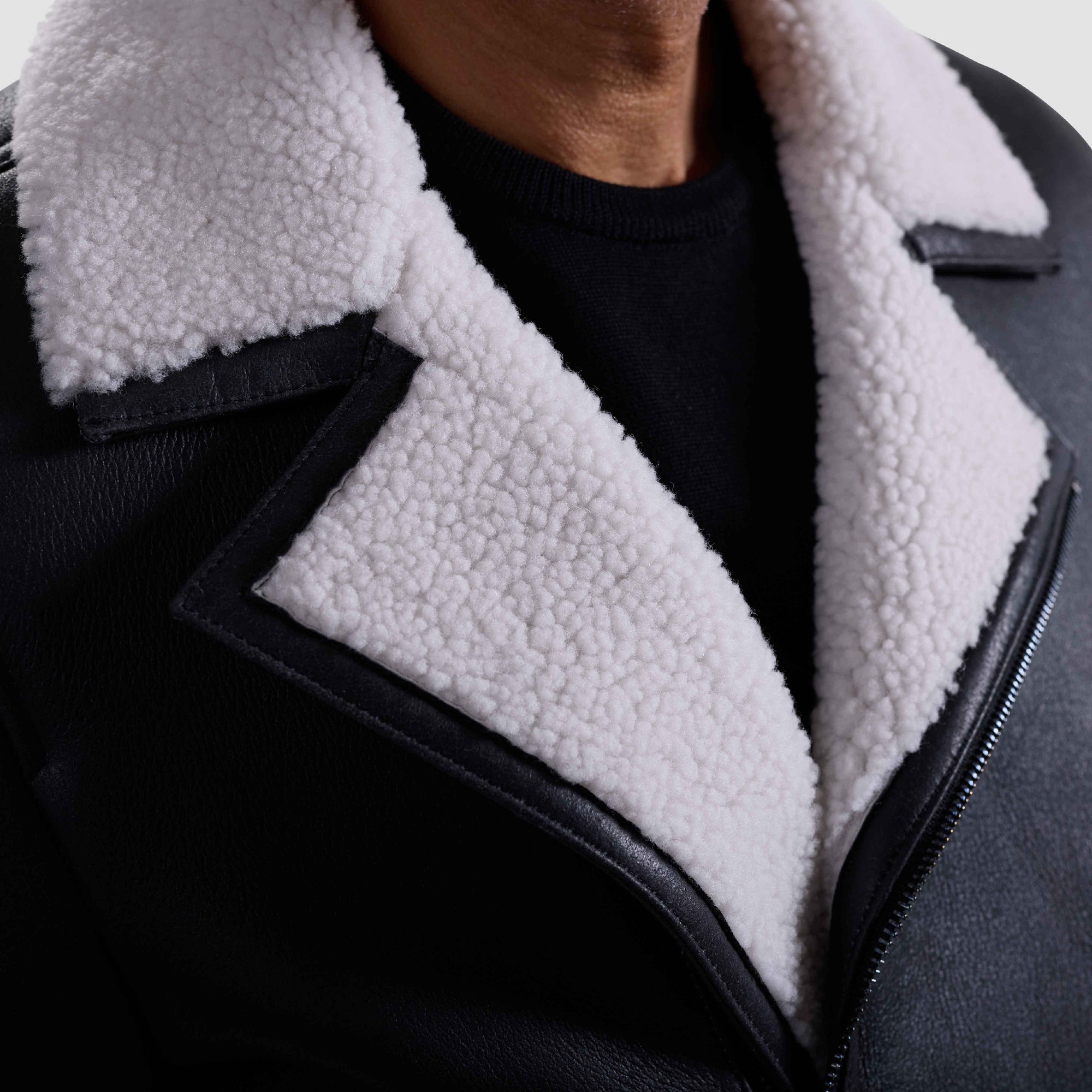 Shearling Lined Leather Biker Jacket