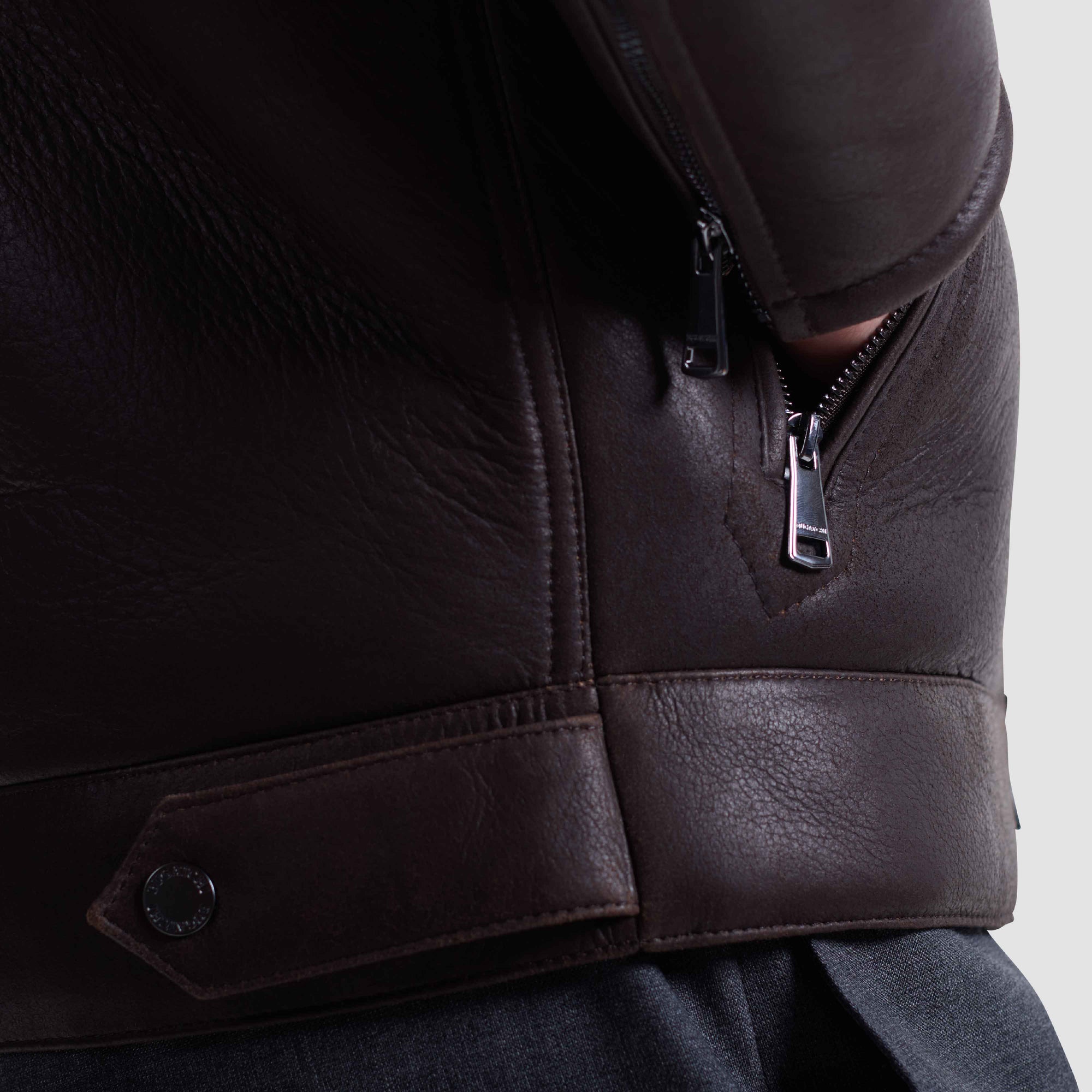 Shearling Lined Leather Biker Jacket