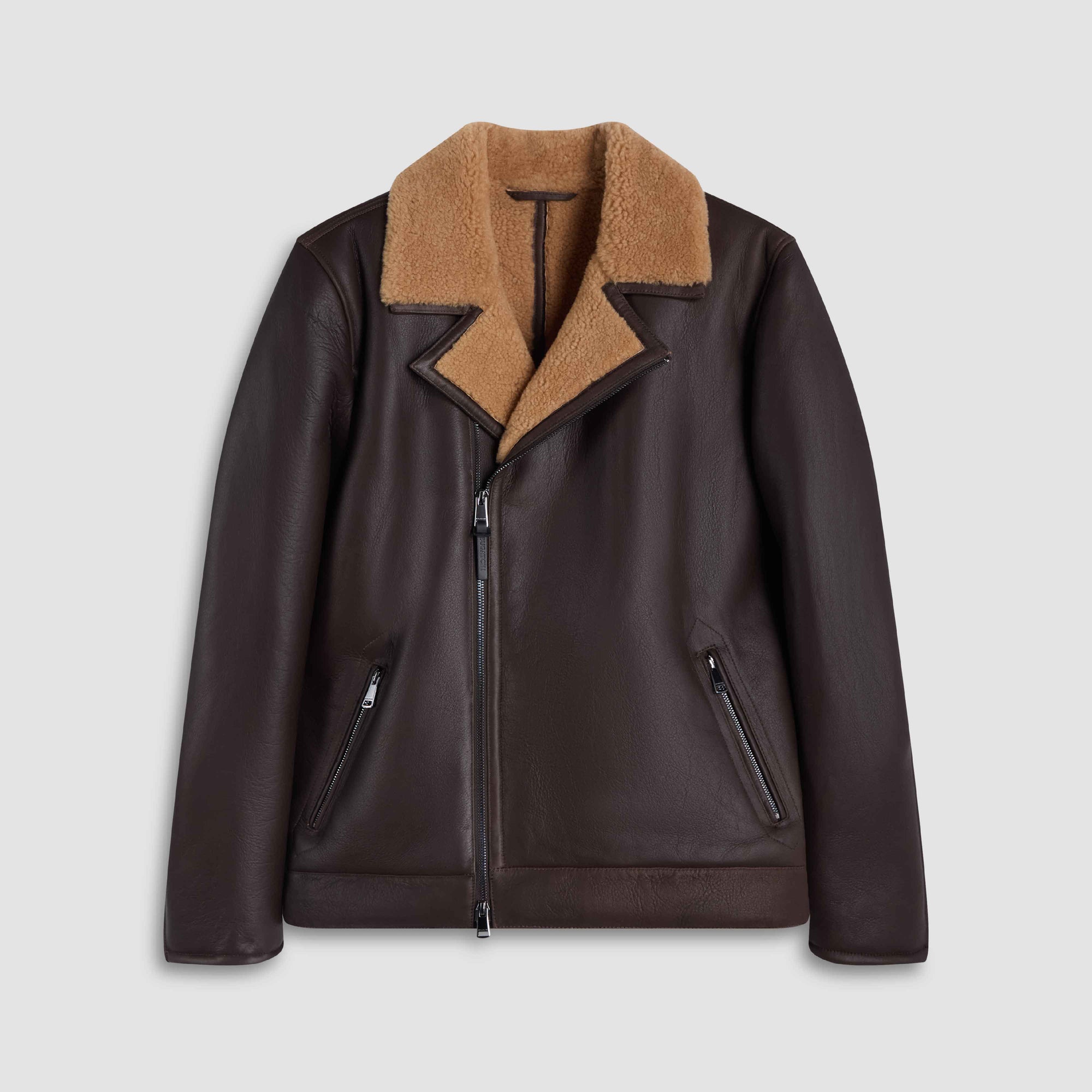 Shearling Lined Leather Biker Jacket