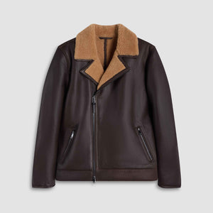 Shearling Lined Leather Biker Jacket