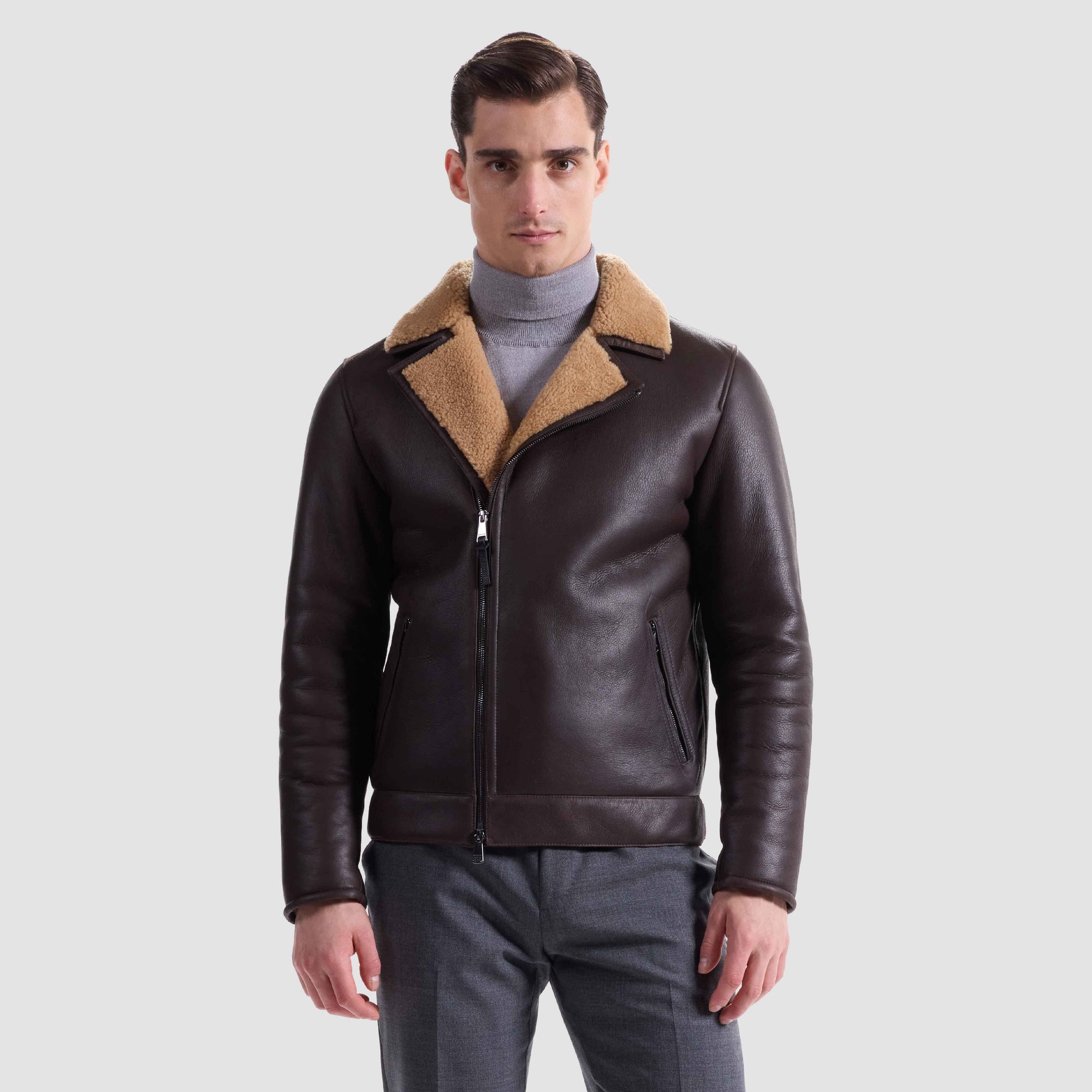 Shearling Lined Leather Biker Jacket