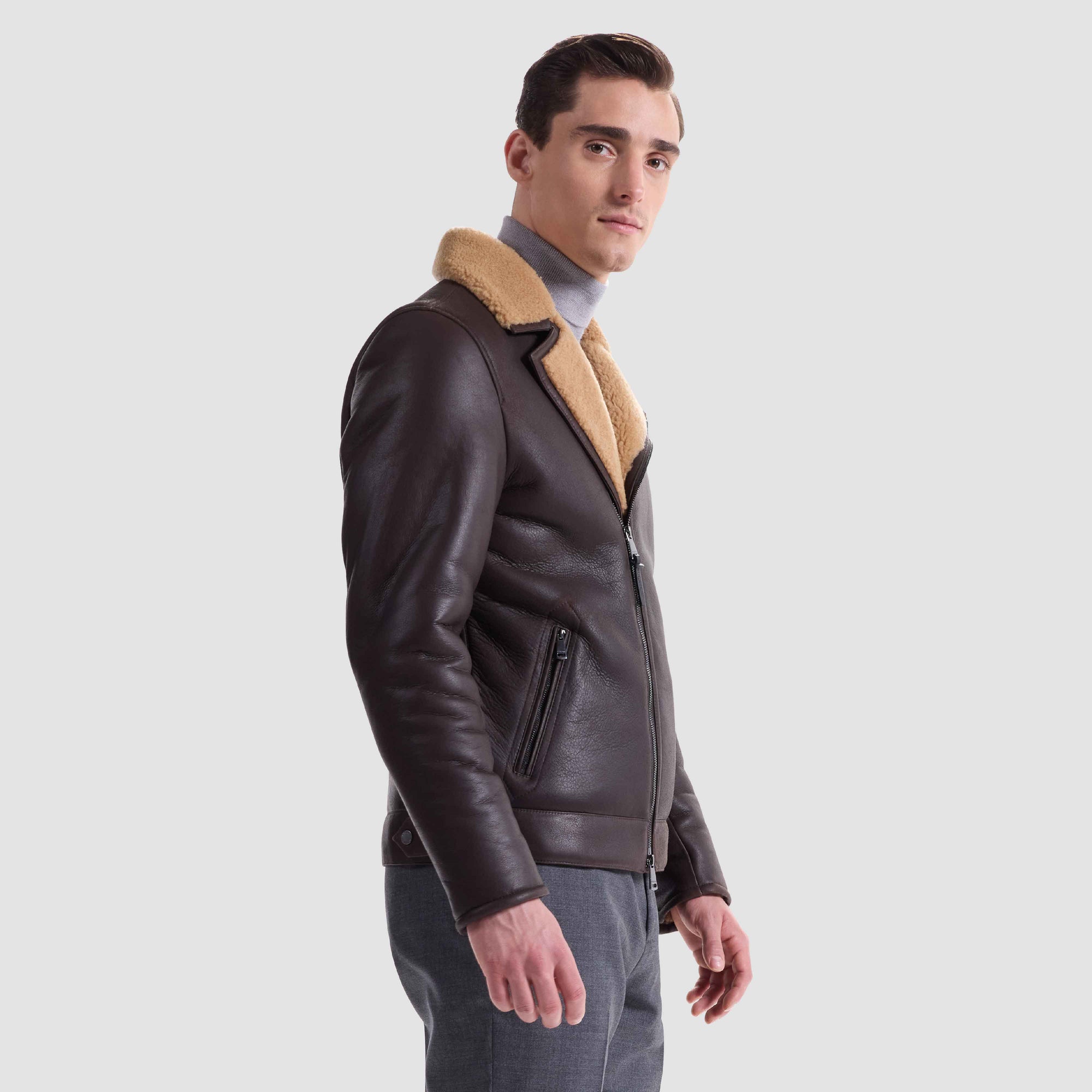 Shearling Lined Leather Biker Jacket