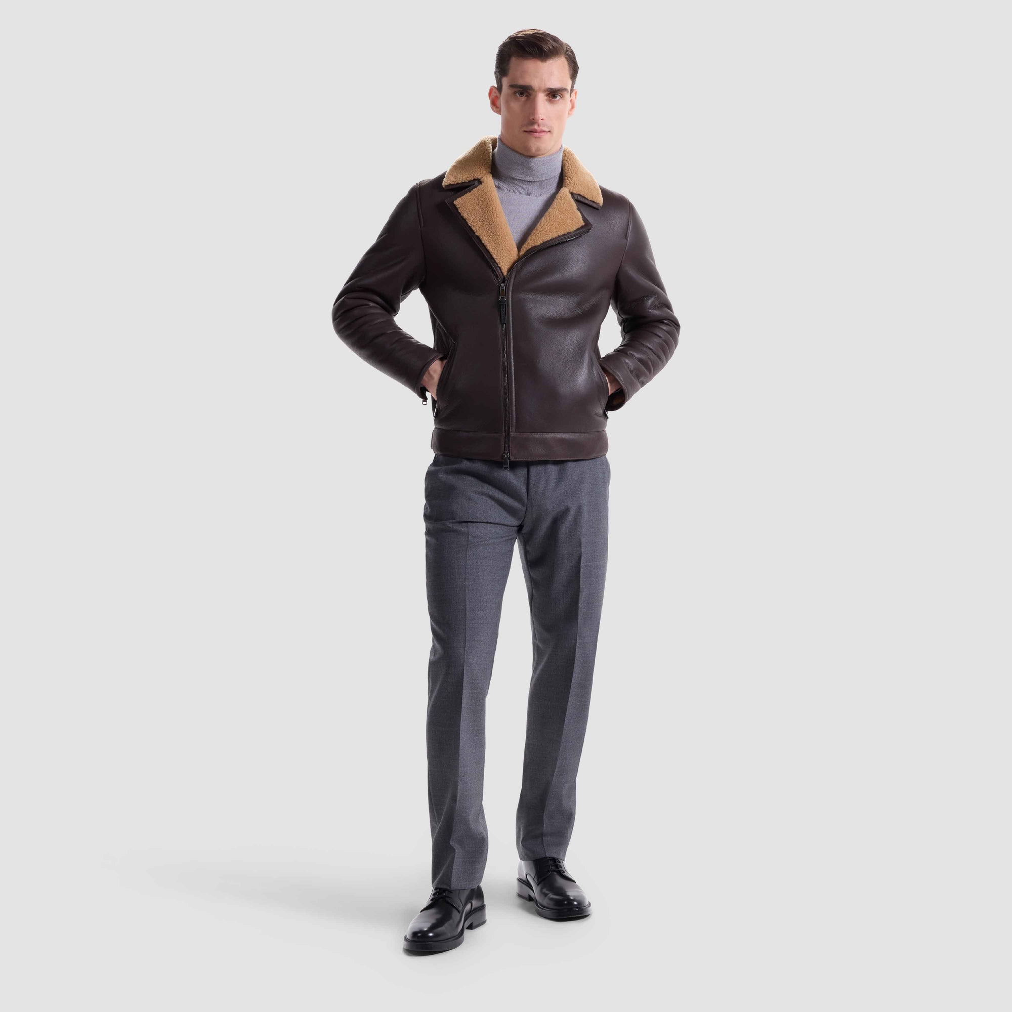 Shearling Lined Leather Biker Jacket