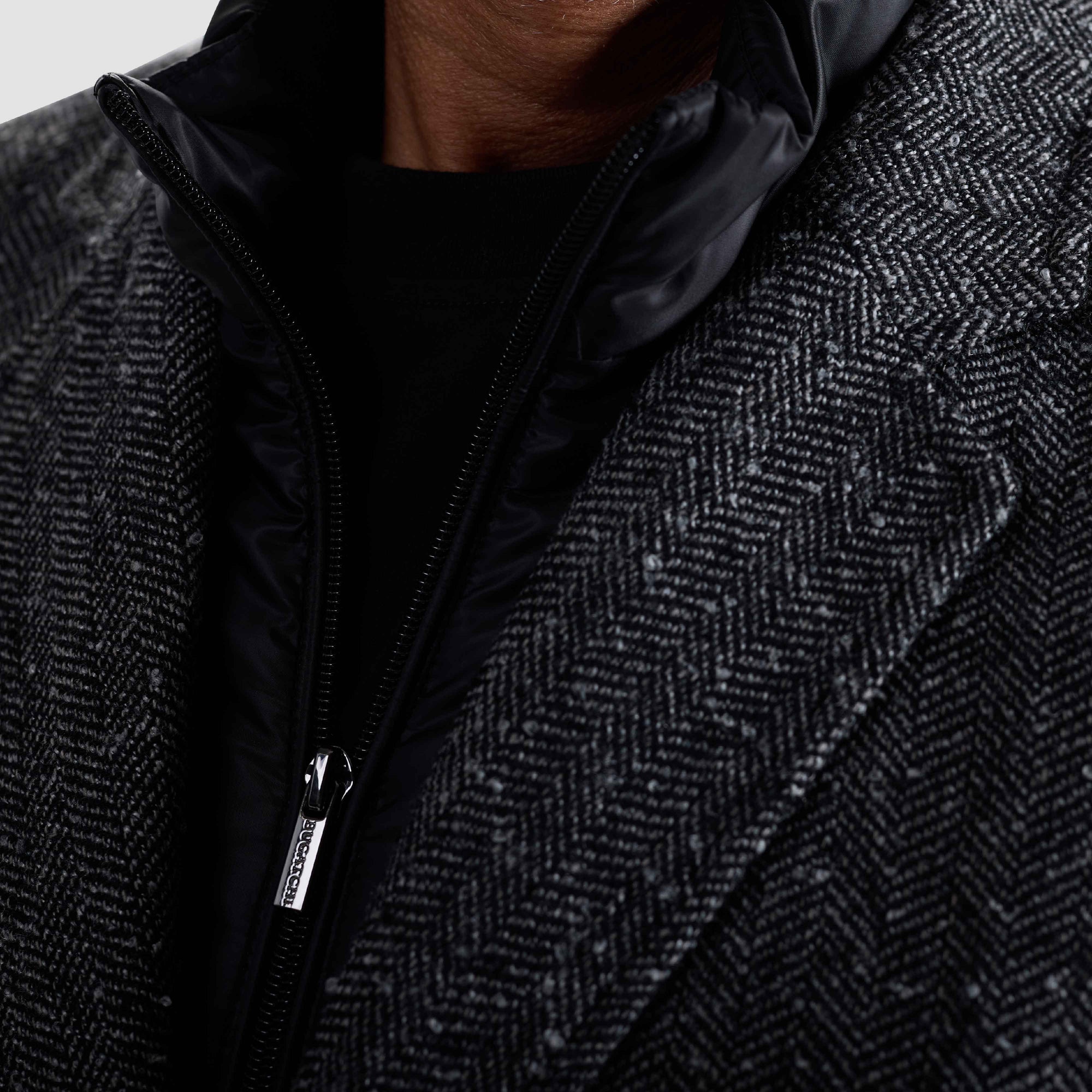 Herringbone Two-Button Blazer with Detachable Bib