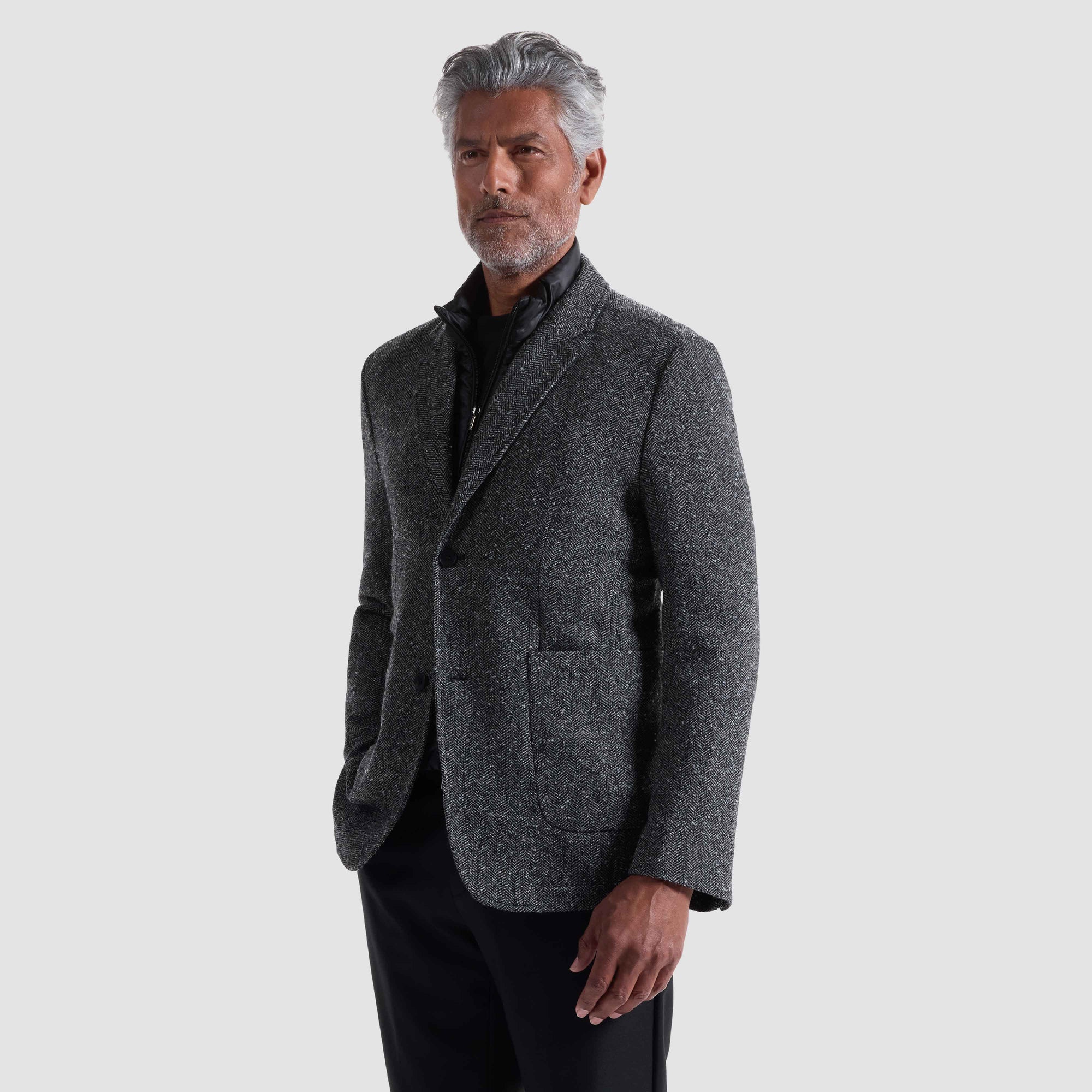 Herringbone Two-Button Blazer with Detachable Bib