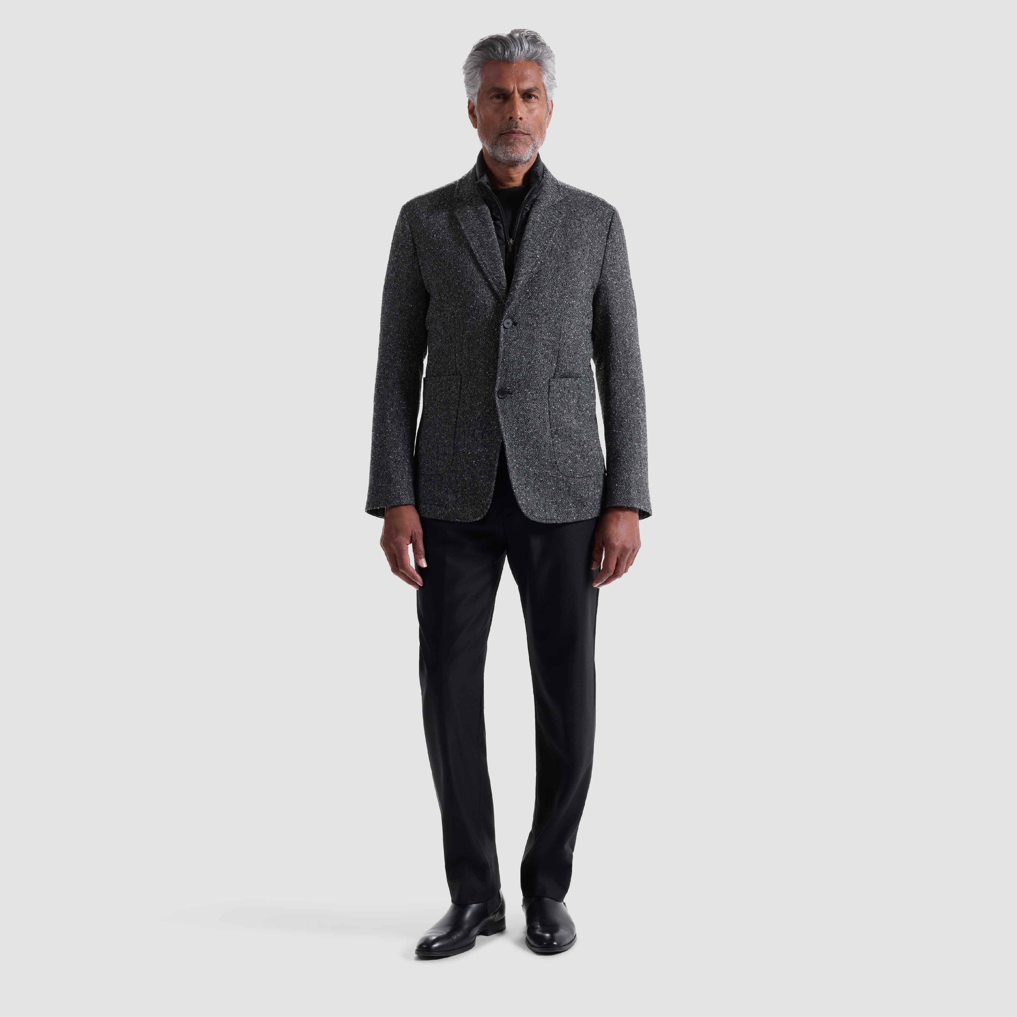 Herringbone Two-Button Blazer with Detachable Bib