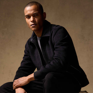 Windowpane Bomber Jacket with Removable Shearling Collar