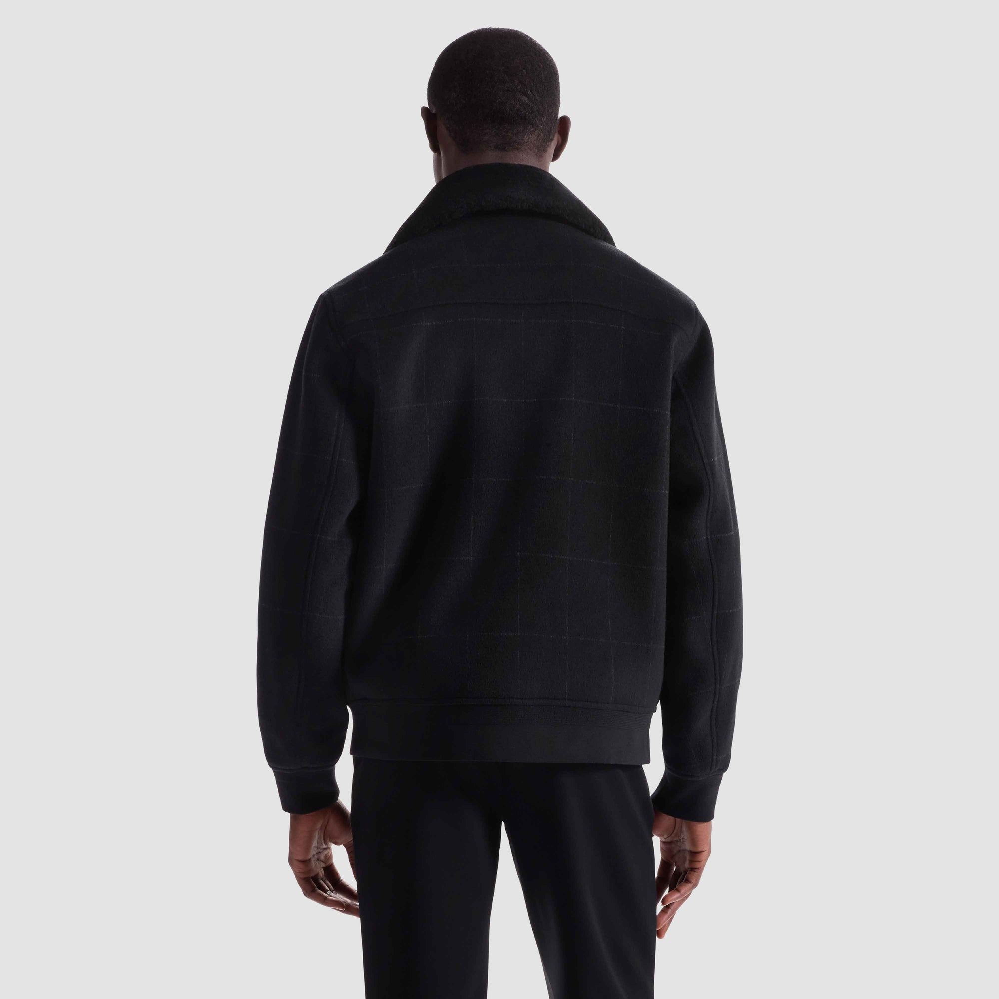 Windowpane Bomber Jacket with Removable Shearling Collar