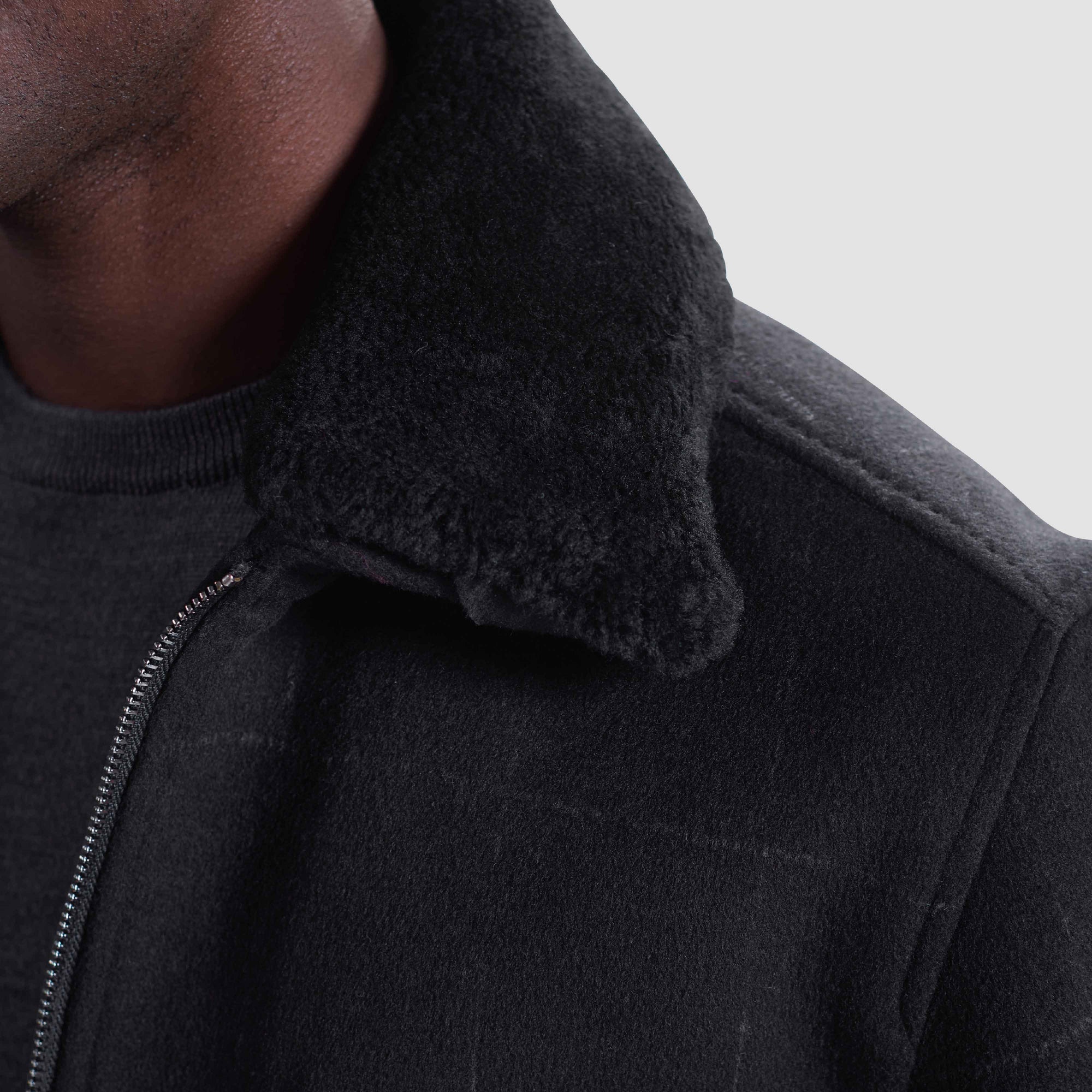 Windowpane Bomber Jacket with Removable Shearling Collar