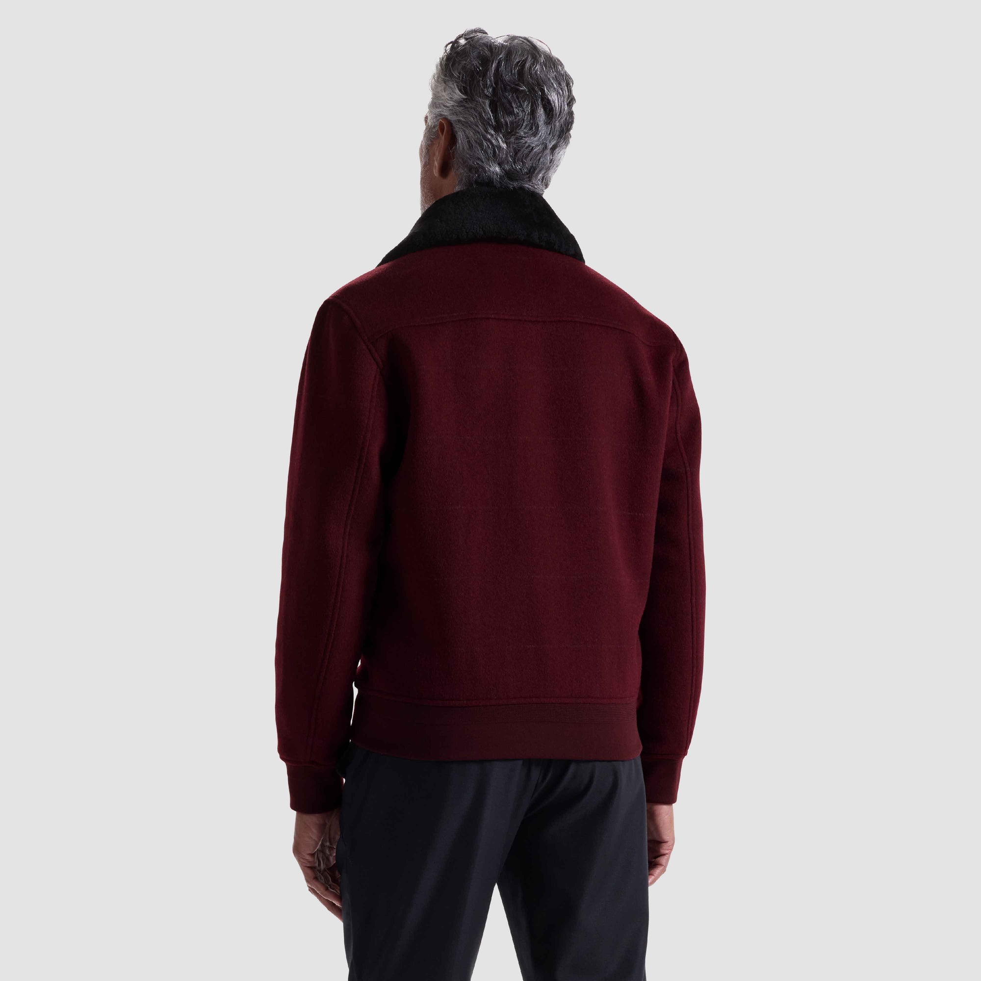 Windowpane Bomber Jacket with Removable Shearling Collar