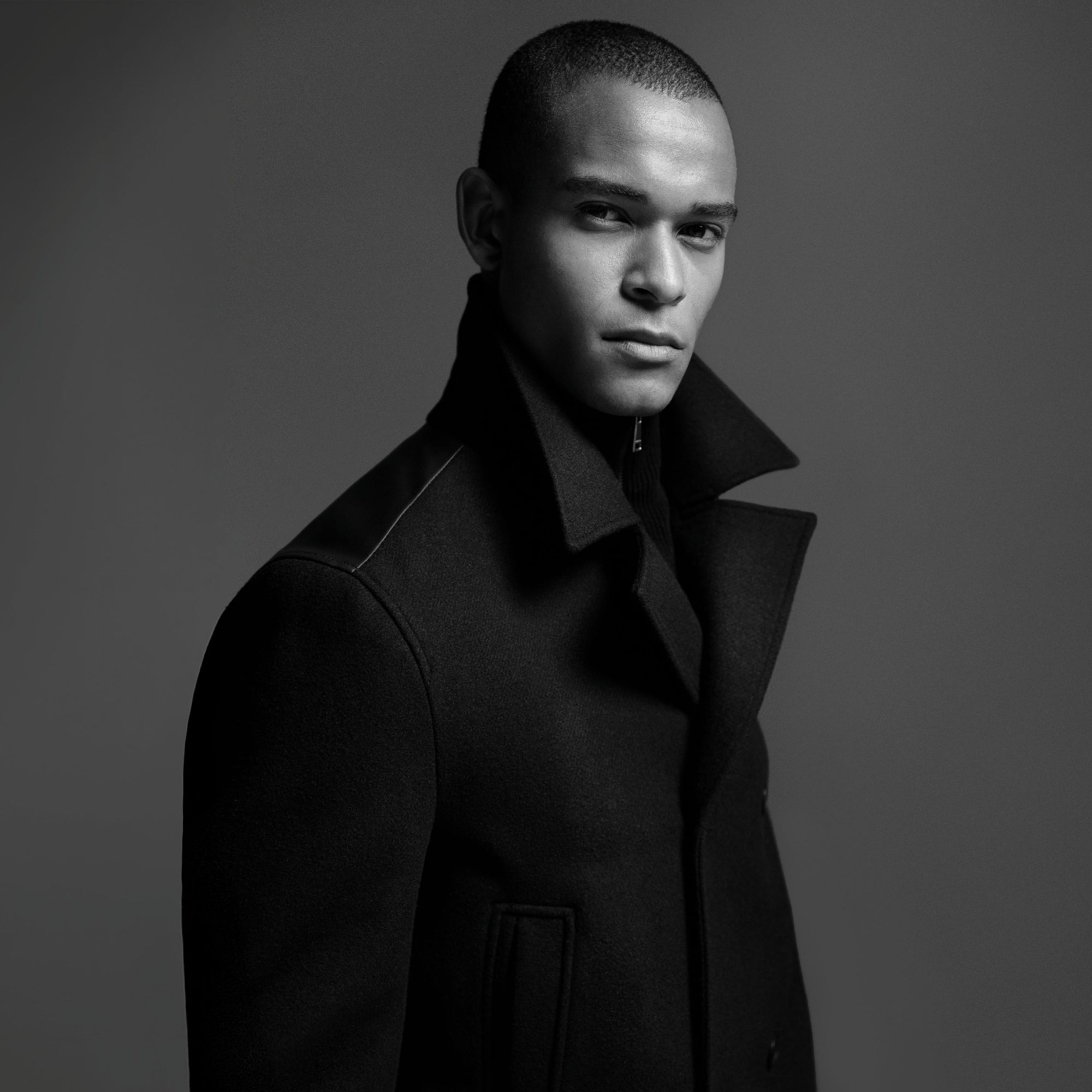 Tweed Peacoat With Leather Trim