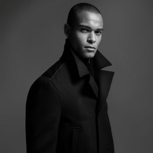 Tweed Peacoat With Leather Trim